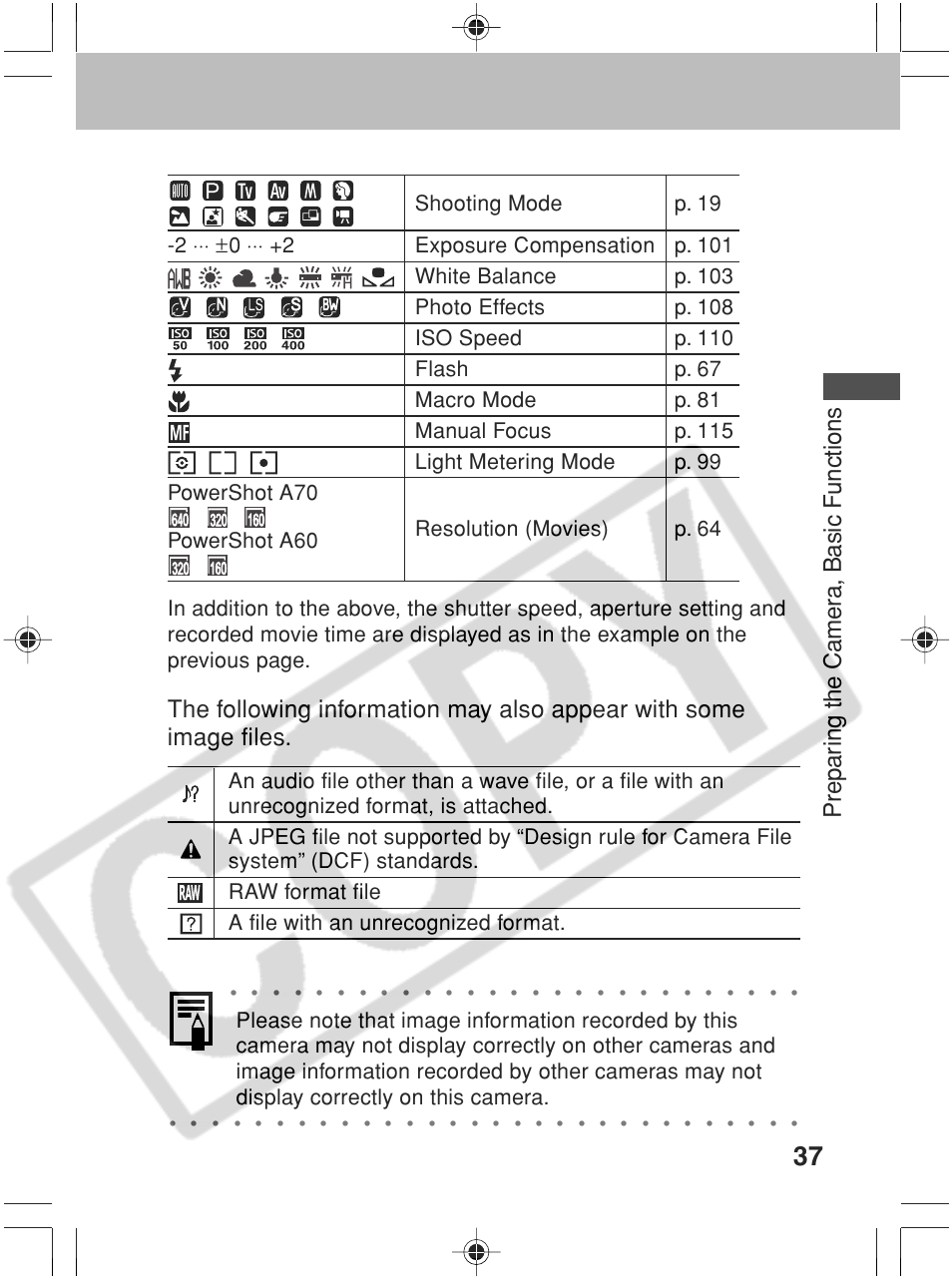 Prepar ing the camer a, basic functions | Canon SC A60 User Manual | Page 41 / 230