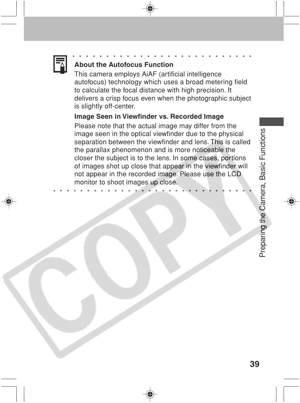 Prepar ing the camer a, basic functions | Canon SC A60 User Manual | Page 43 / 230