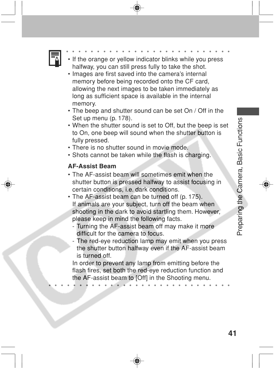 Prepar ing the camer a, basic functions | Canon SC A60 User Manual | Page 45 / 230