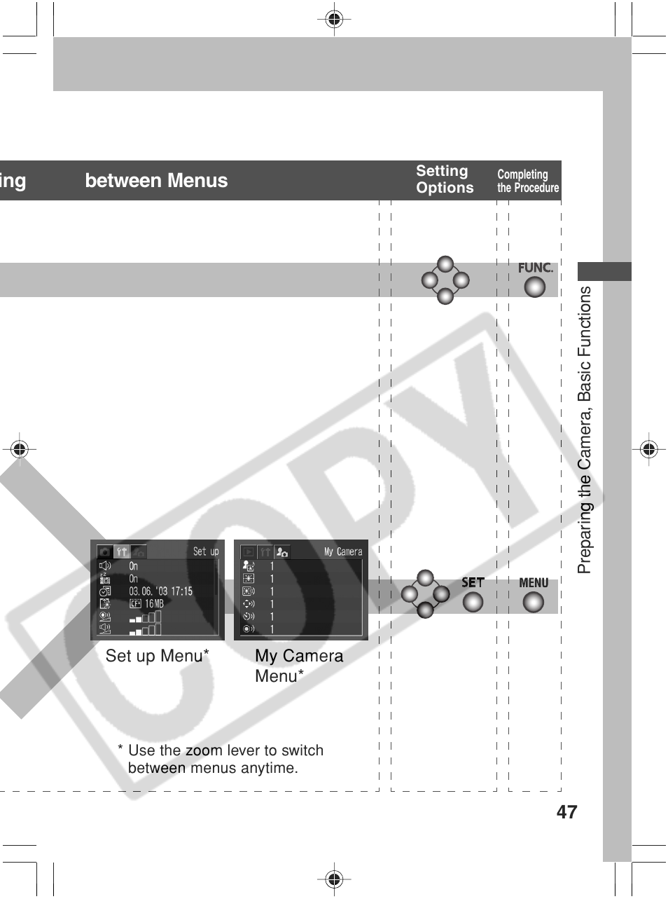 Ing between menus | Canon SC A60 User Manual | Page 51 / 230