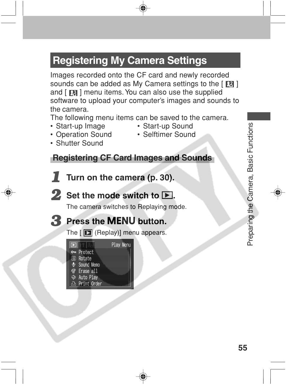 Registering my camera settings | Canon SC A60 User Manual | Page 59 / 230