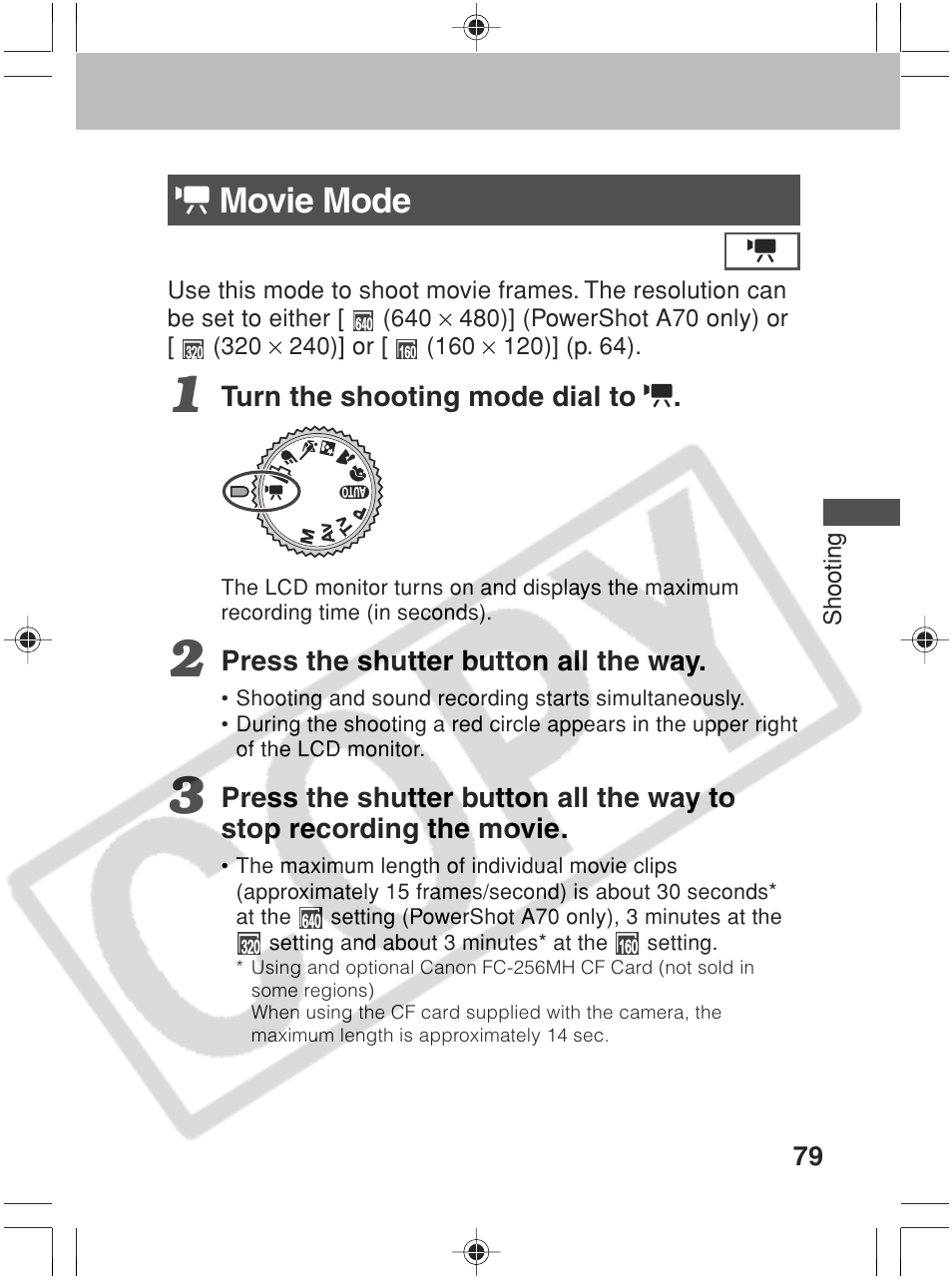 Movie mode | Canon SC A60 User Manual | Page 83 / 230