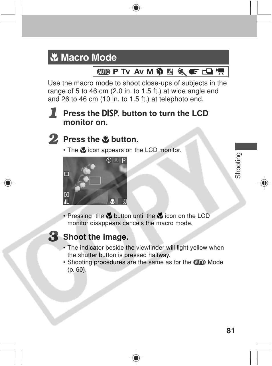 Macro mode | Canon SC A60 User Manual | Page 85 / 230