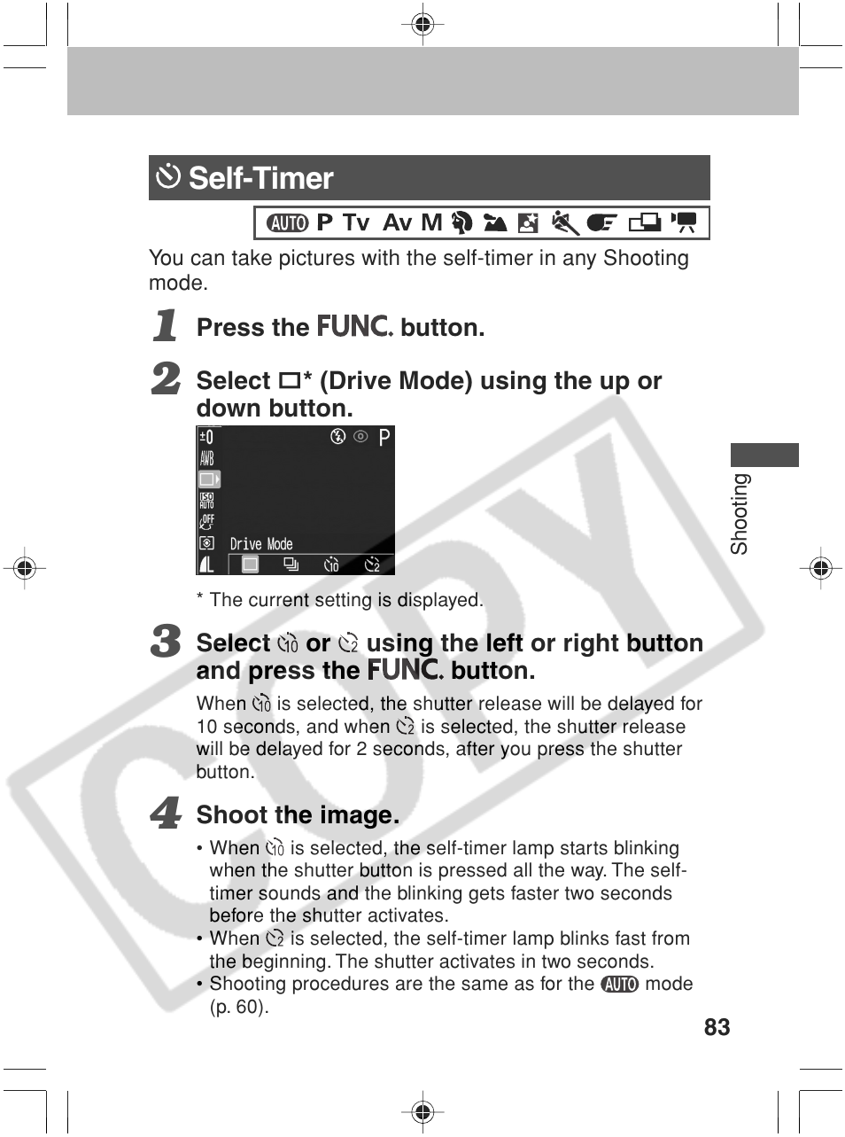 Self-timer | Canon SC A60 User Manual | Page 87 / 230