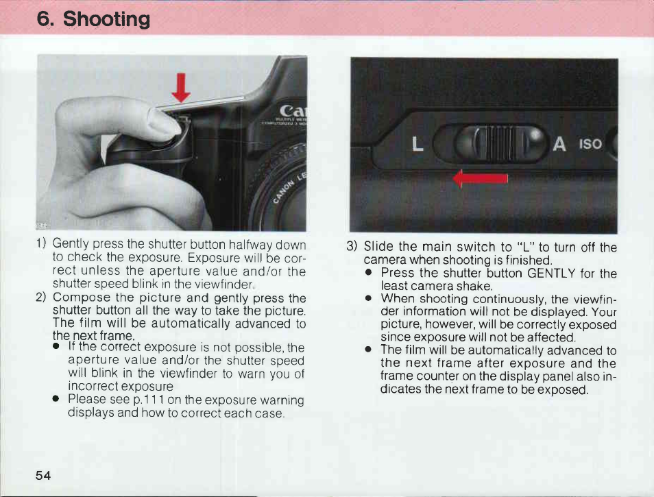 Setting the shooting mode, Shooting modes of the t90, Shutter-priority ae (with safety shift function) | Canon T 90 User Manual | Page 56 / 218