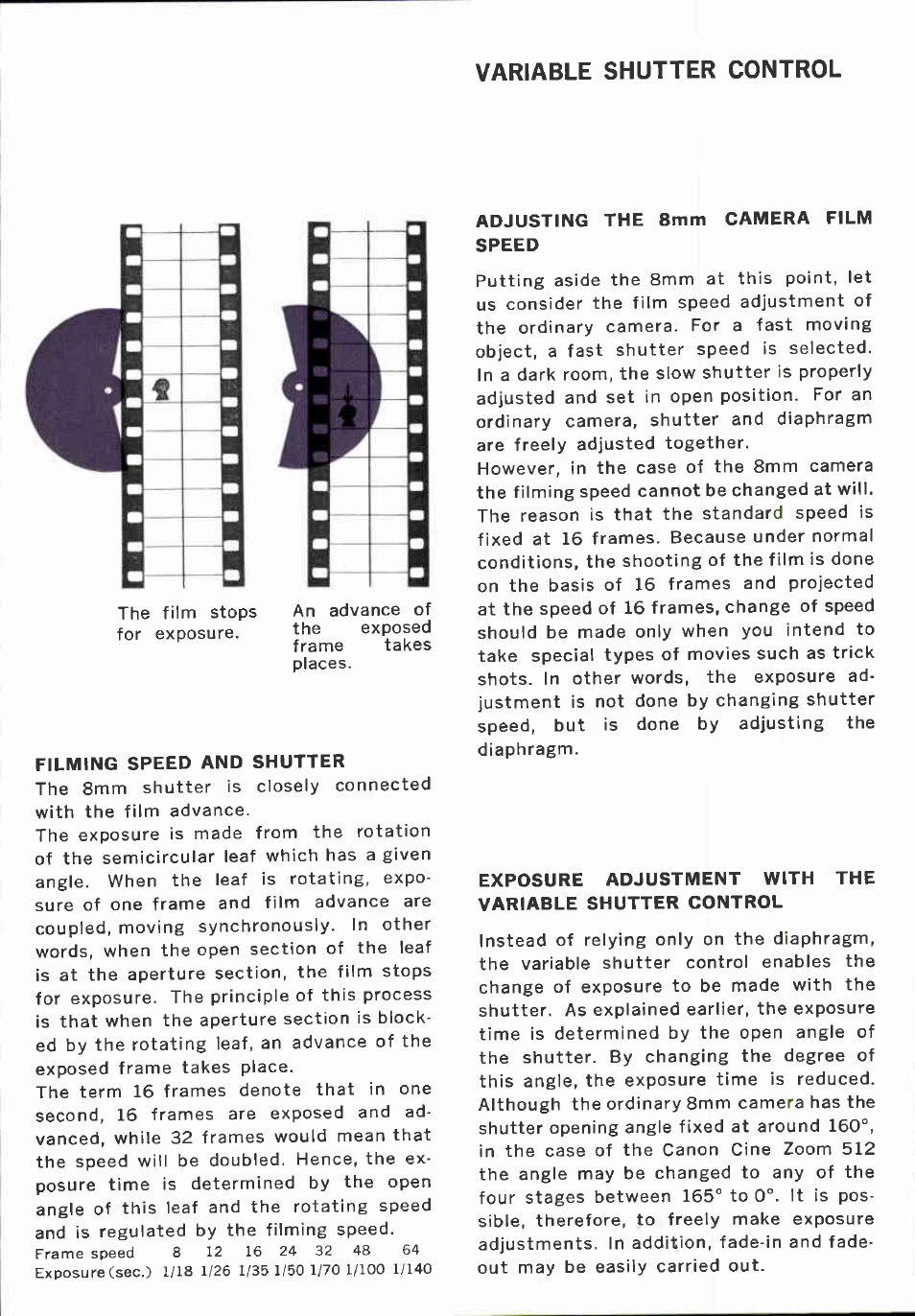 Variable shutter control | Canon CINEZOOM 512 User Manual | Page 12 / 48