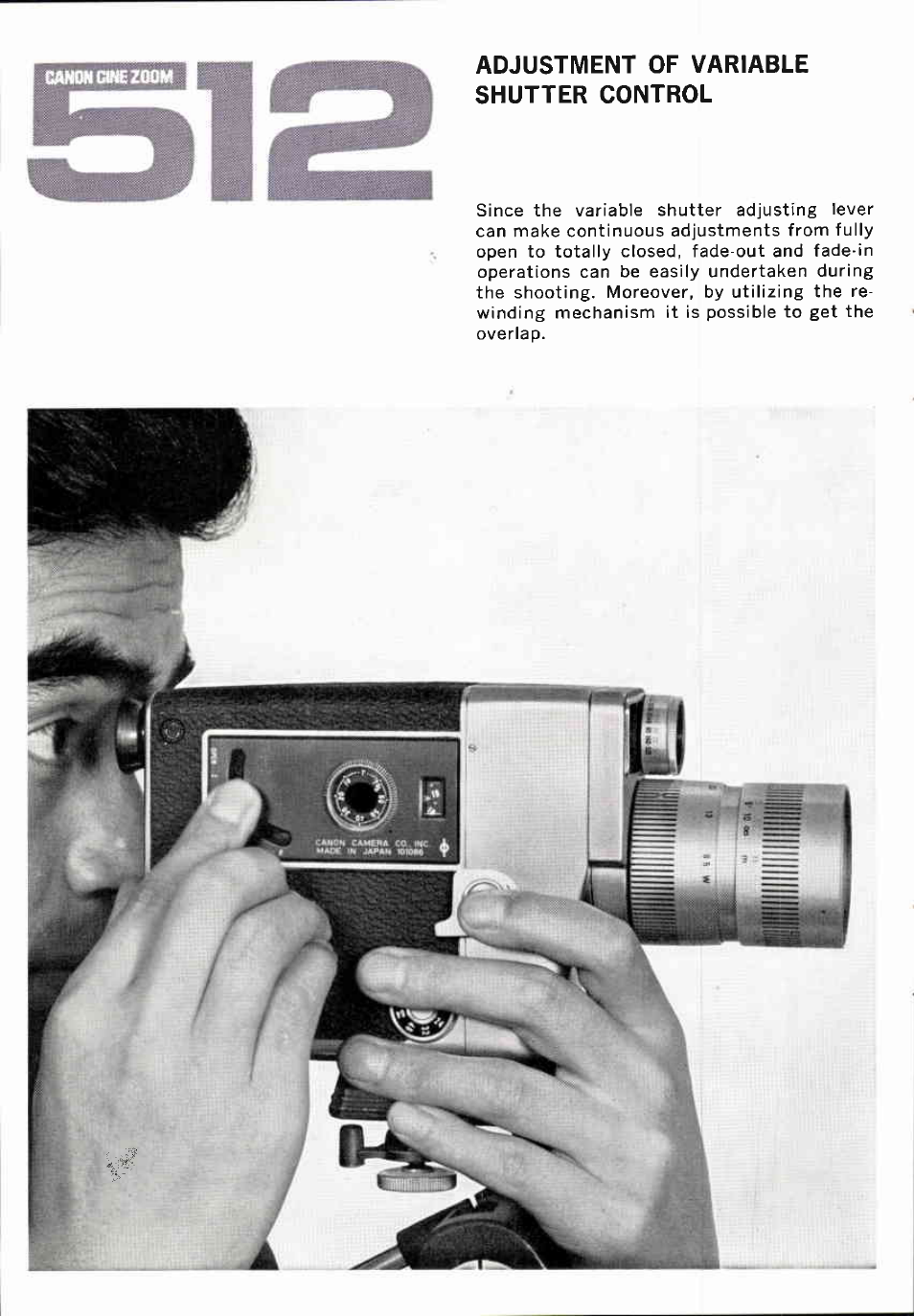 Adjustment of variable shutter control | Canon CINEZOOM 512 User Manual | Page 18 / 48