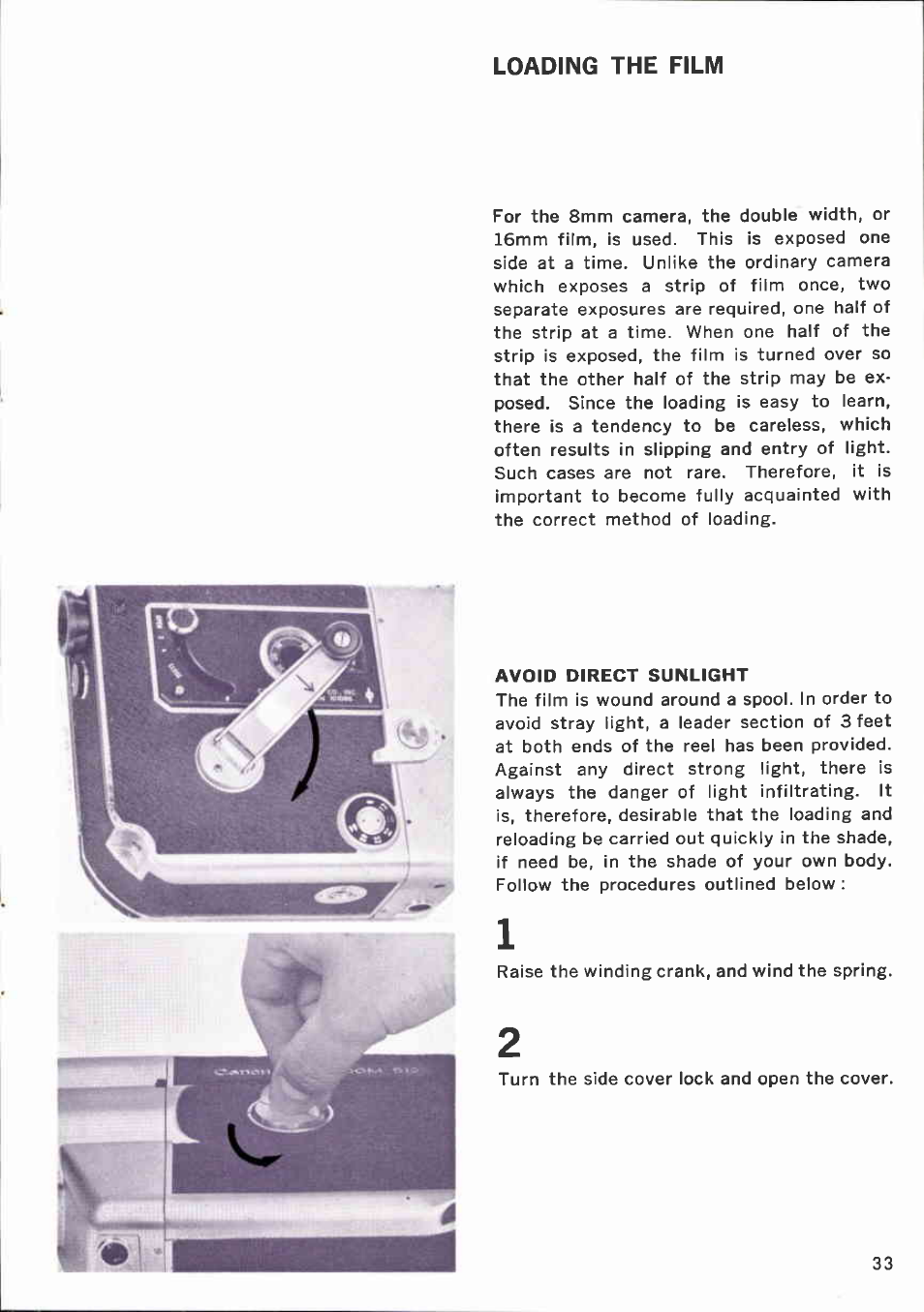 Loading the film | Canon CINEZOOM 512 User Manual | Page 33 / 48