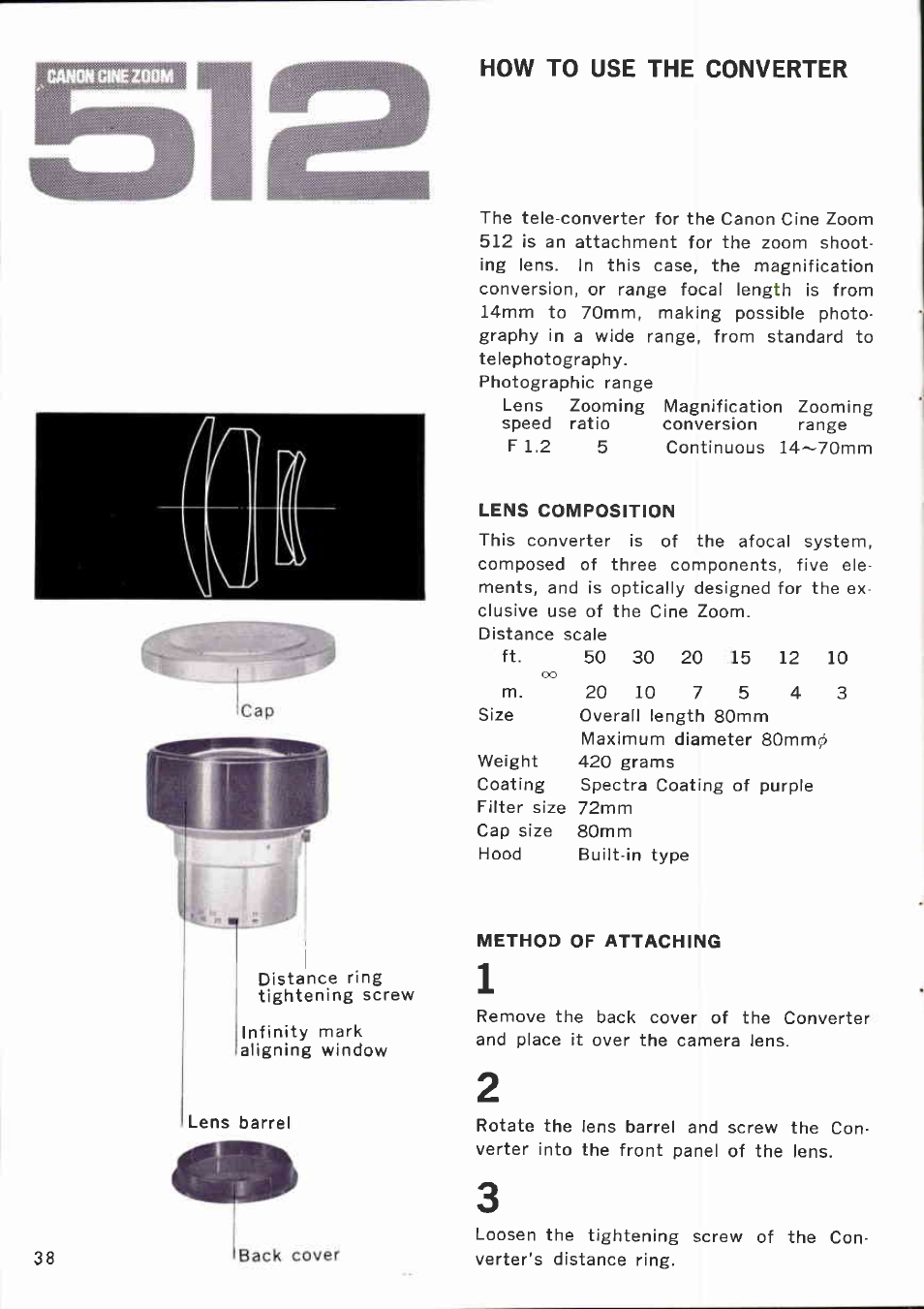 How to use the converter | Canon CINEZOOM 512 User Manual | Page 38 / 48