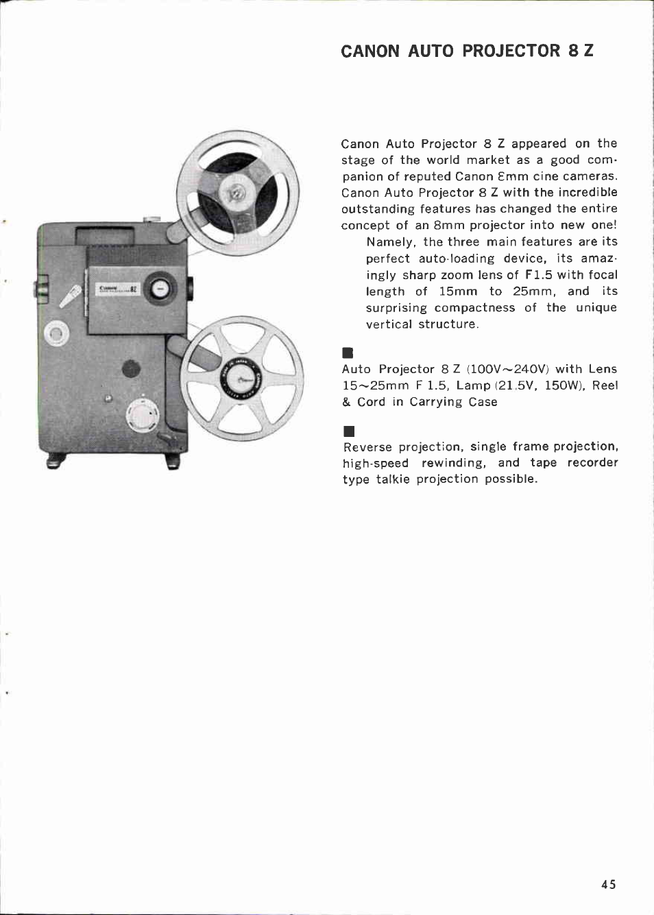 Canon auto projector 8 z | Canon CINEZOOM 512 User Manual | Page 45 / 48