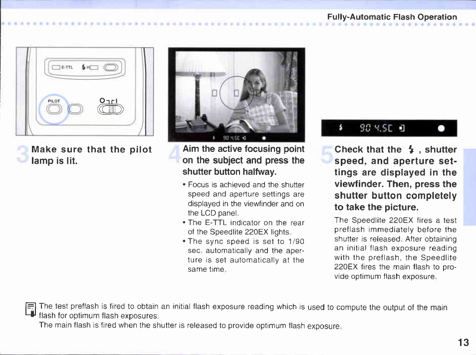 Fully-automatic flash operation | Canon 220EX User Manual | Page 13 / 47