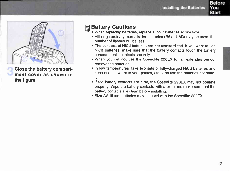 Installing the batteries | Canon 220EX User Manual | Page 7 / 47