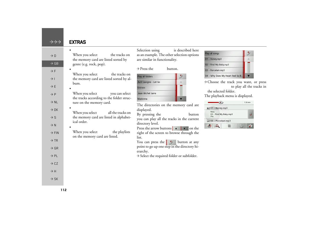 Extras | Becker TRAFFIC ASSIST Z217 User Manual | Page 112 / 138