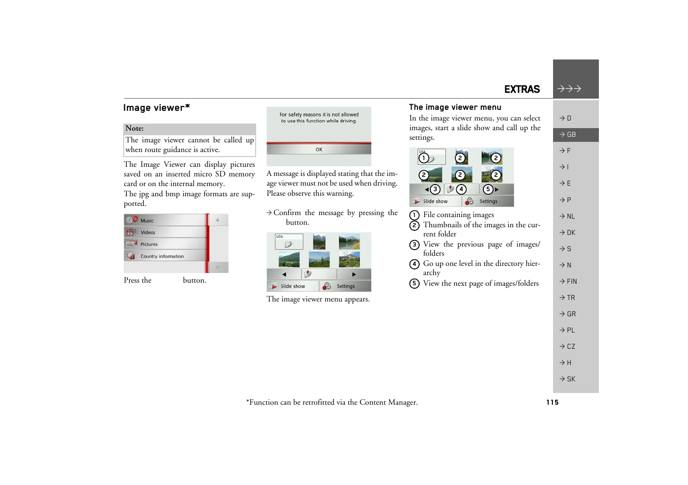 Image viewer, The image viewer menu, Extras | Becker TRAFFIC ASSIST Z217 User Manual | Page 115 / 138