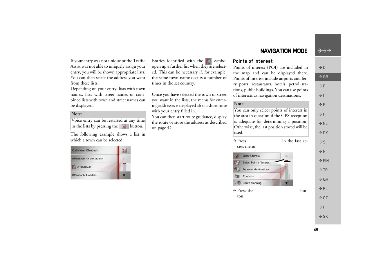 Points of interest, Navigation mode | Becker TRAFFIC ASSIST Z217 User Manual | Page 45 / 138