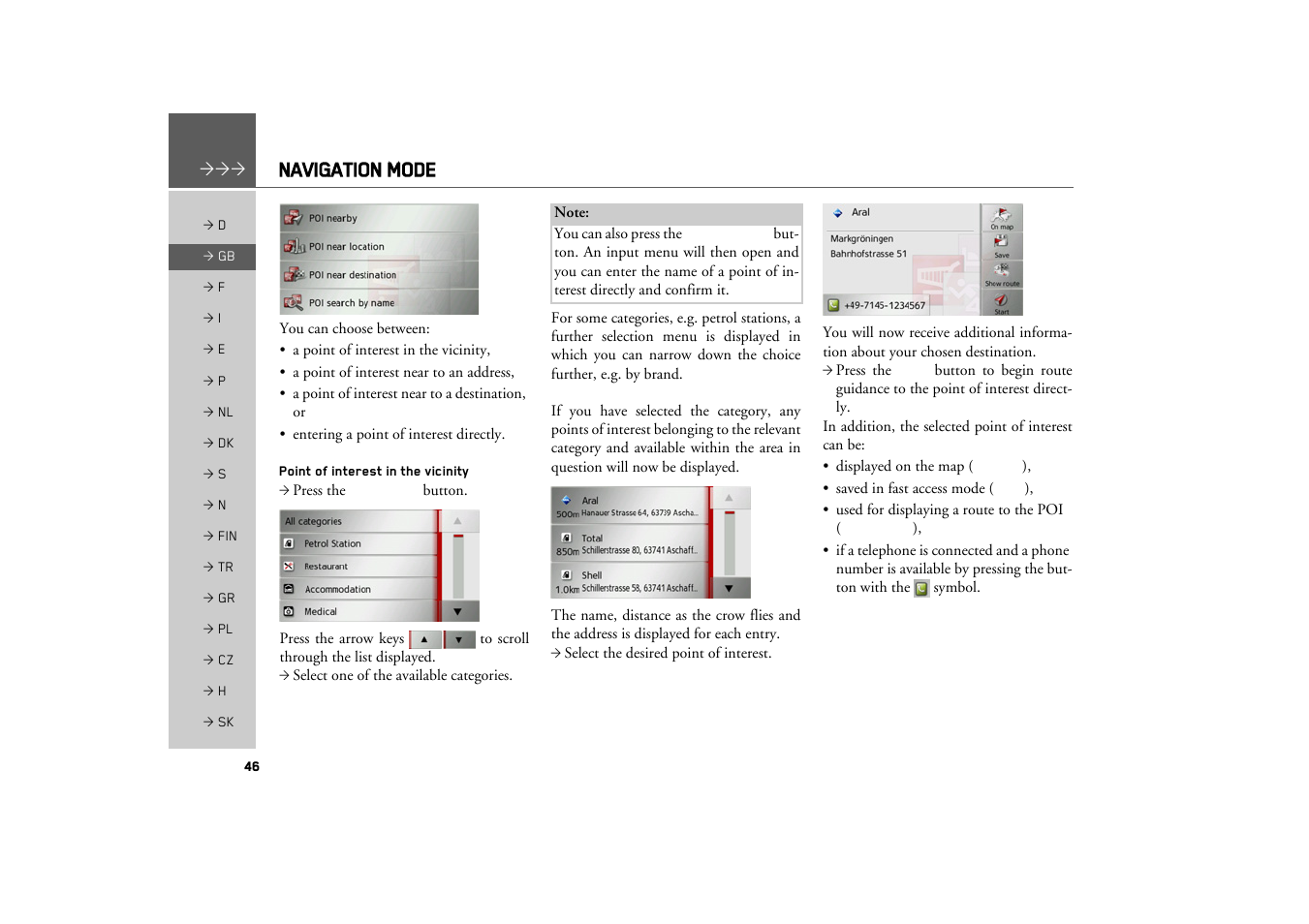 Point of interest in the vicinity, Navigation mode | Becker TRAFFIC ASSIST Z217 User Manual | Page 46 / 138