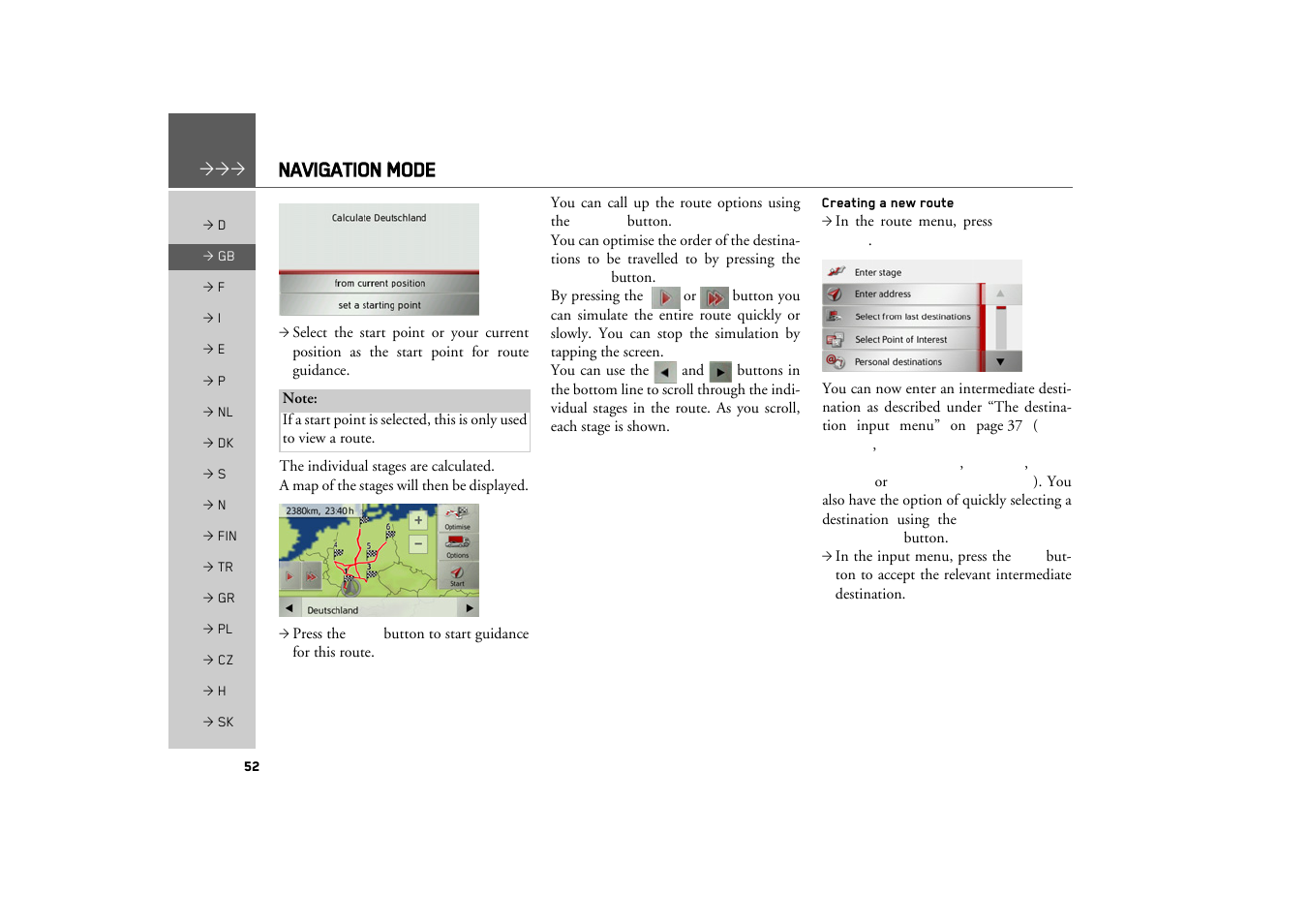 Creating a new route, Navigation mode | Becker TRAFFIC ASSIST Z217 User Manual | Page 52 / 138