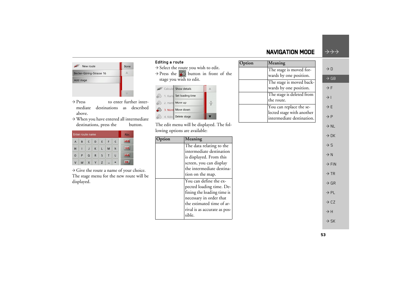Editing a route, Navigation mode | Becker TRAFFIC ASSIST Z217 User Manual | Page 53 / 138