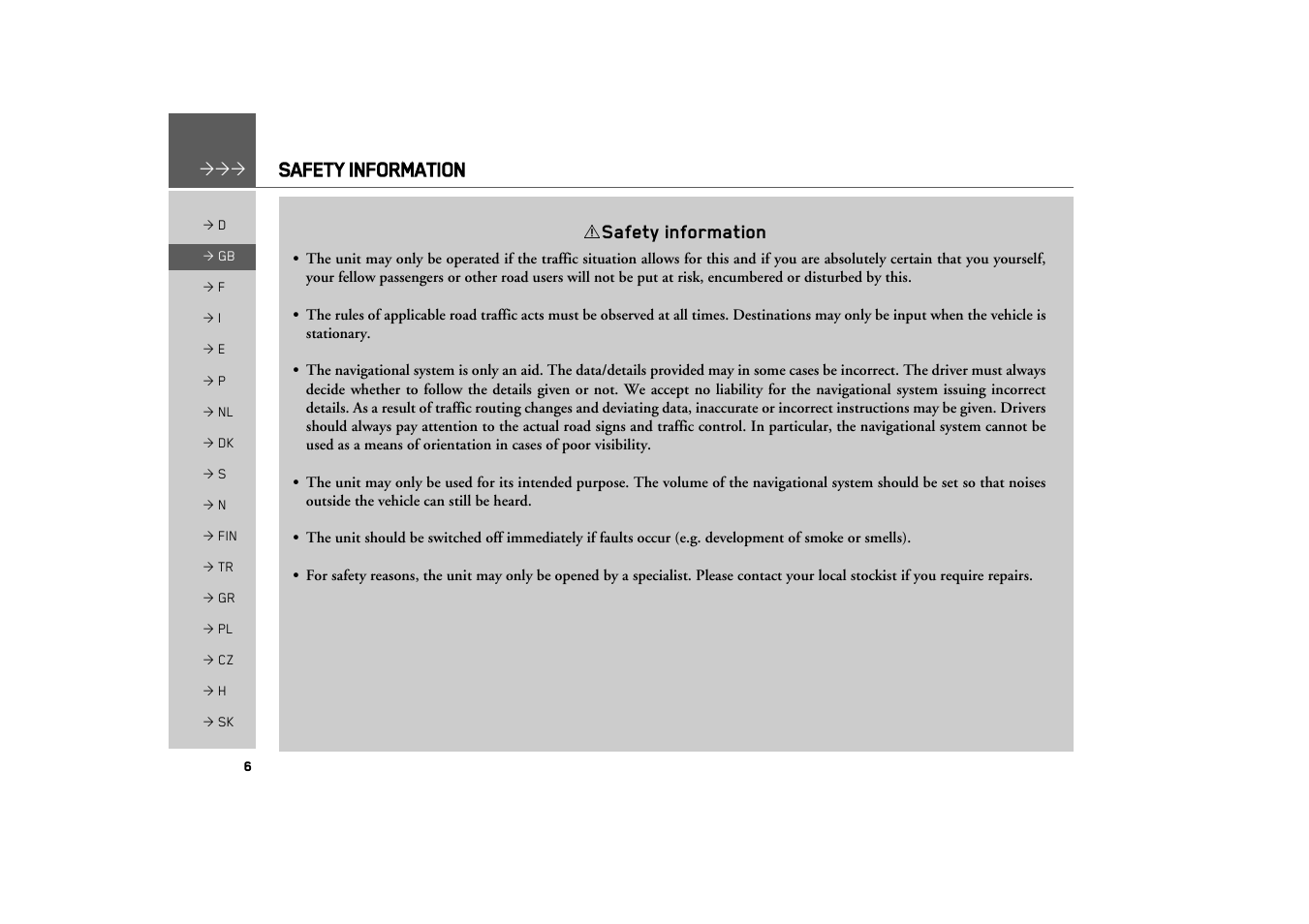 Safety information | Becker TRAFFIC ASSIST Z217 User Manual | Page 6 / 138