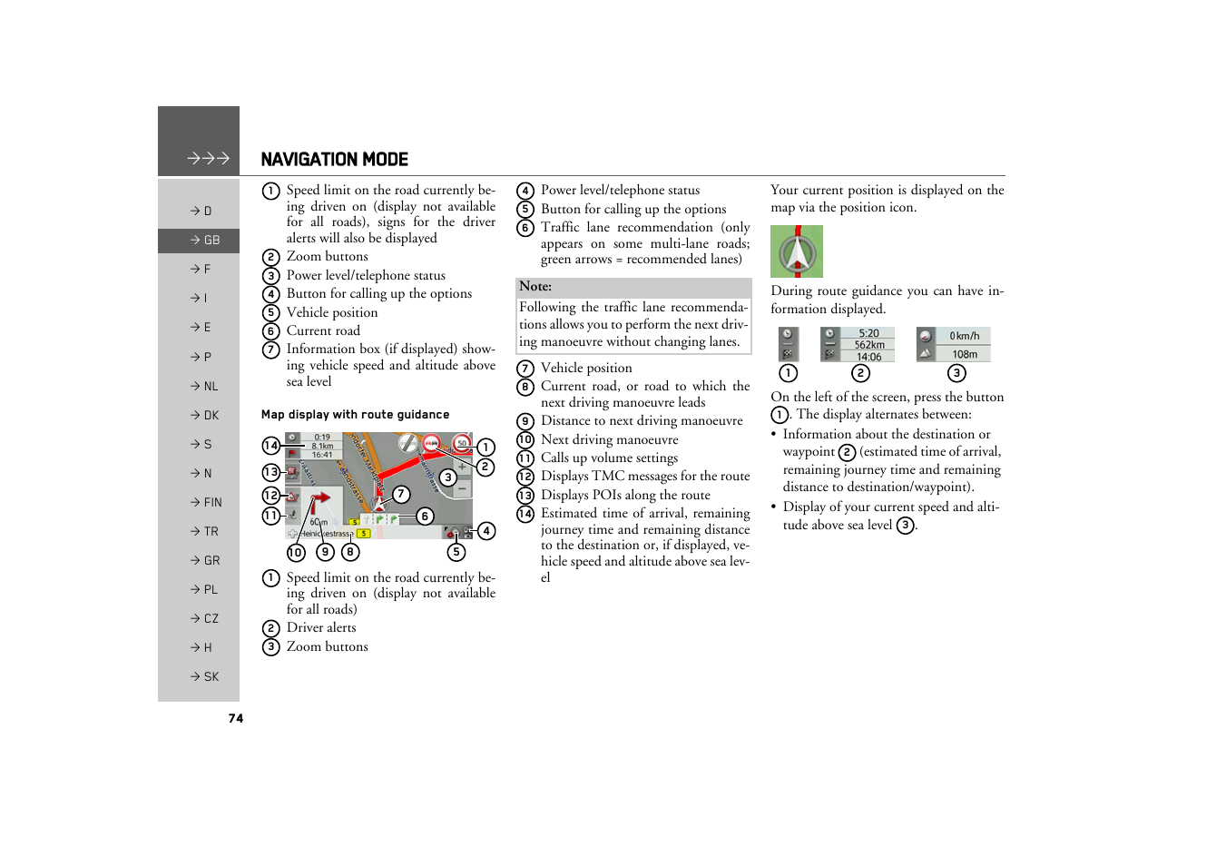 Map display with route guidance, Navigation mode | Becker TRAFFIC ASSIST Z217 User Manual | Page 74 / 138