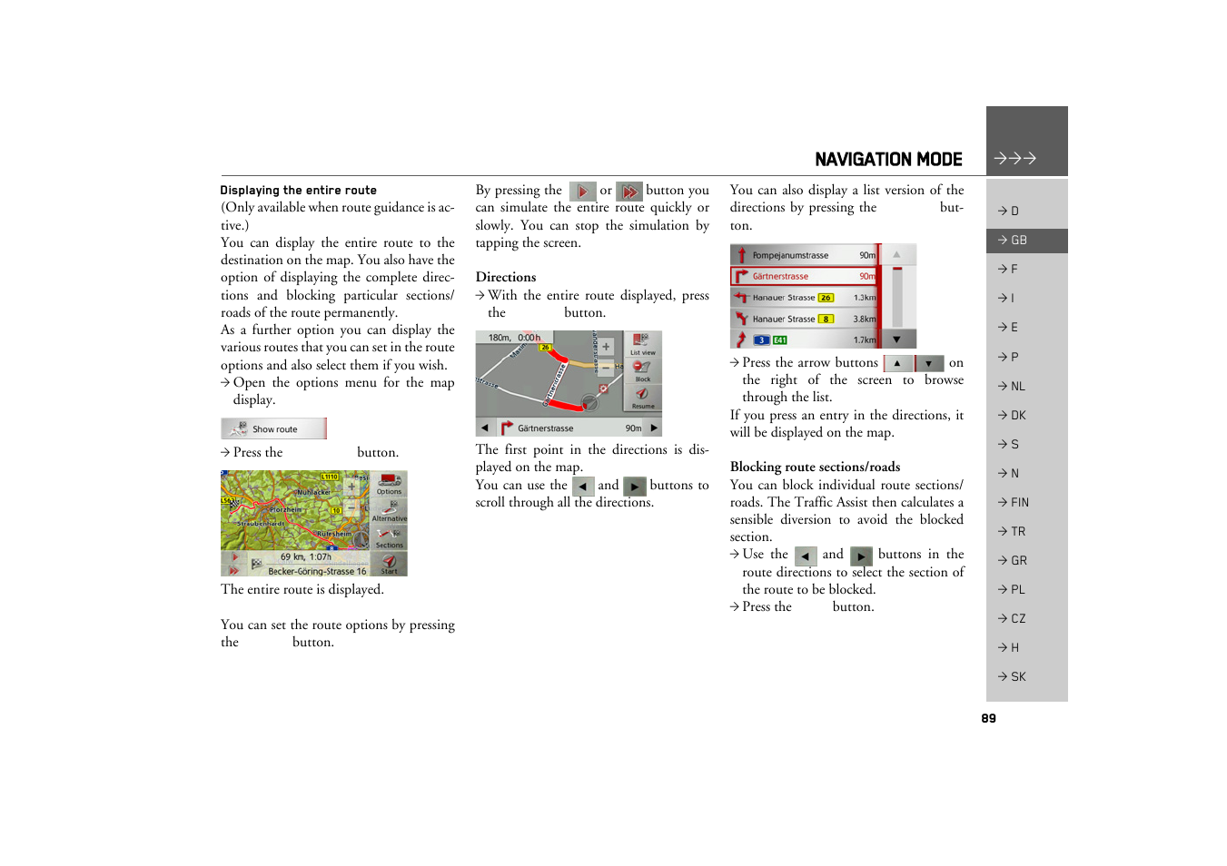 Displaying the entire route, Navigation mode | Becker TRAFFIC ASSIST Z217 User Manual | Page 89 / 138