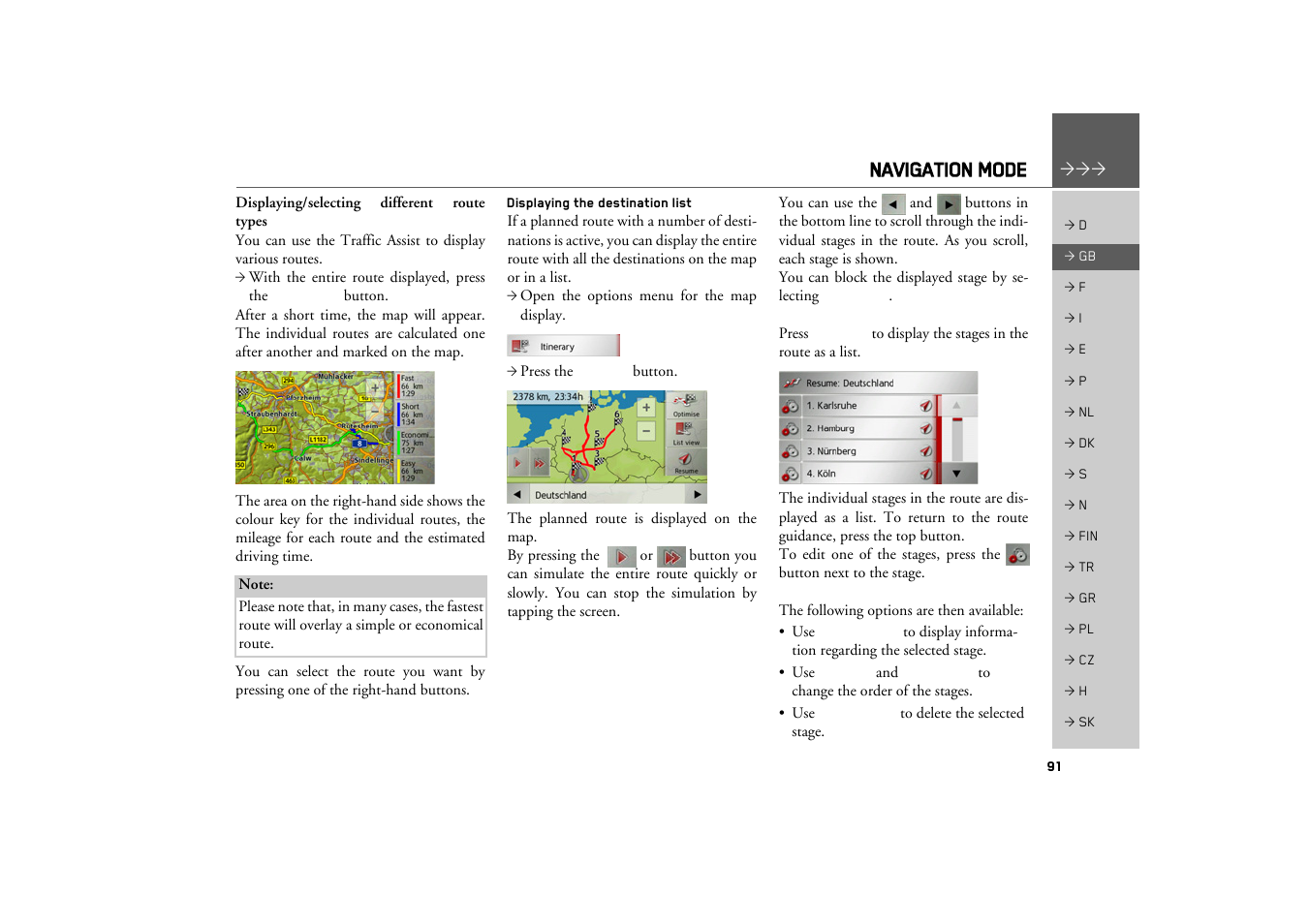 Displaying the destination list, Navigation mode | Becker TRAFFIC ASSIST Z217 User Manual | Page 91 / 138
