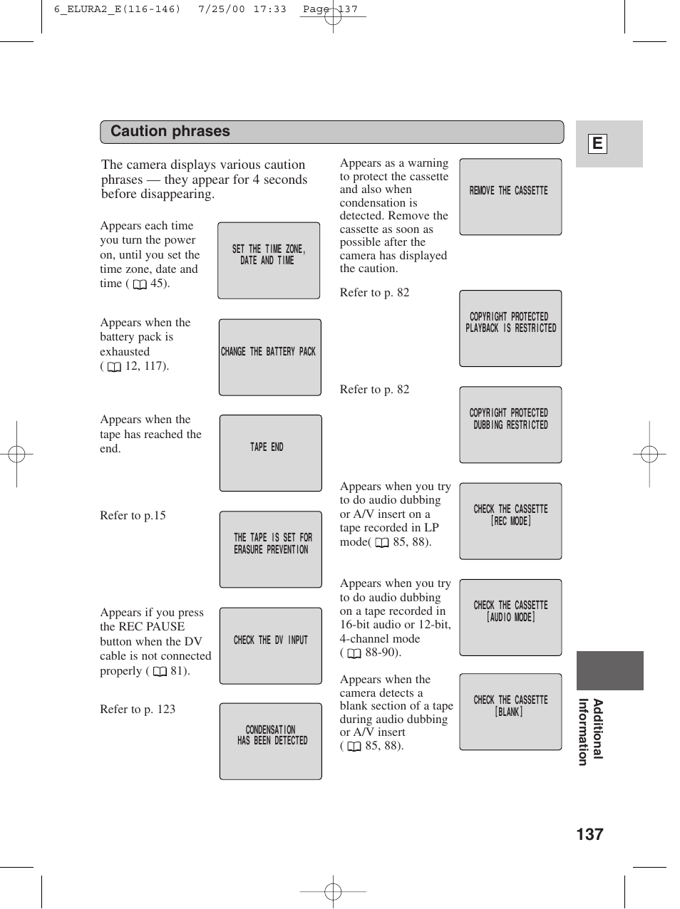 137 e, Caution phrases | Canon Elura 2 MC User Manual | Page 137 / 147