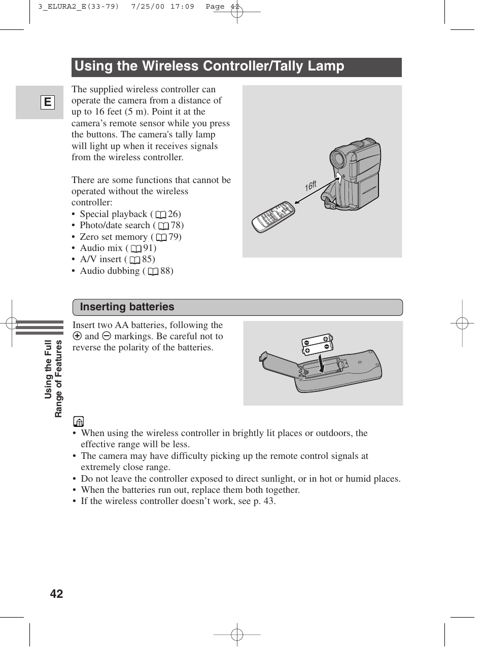 Using the wireless controller/tally lamp, 42 e | Canon Elura 2 MC User Manual | Page 42 / 147