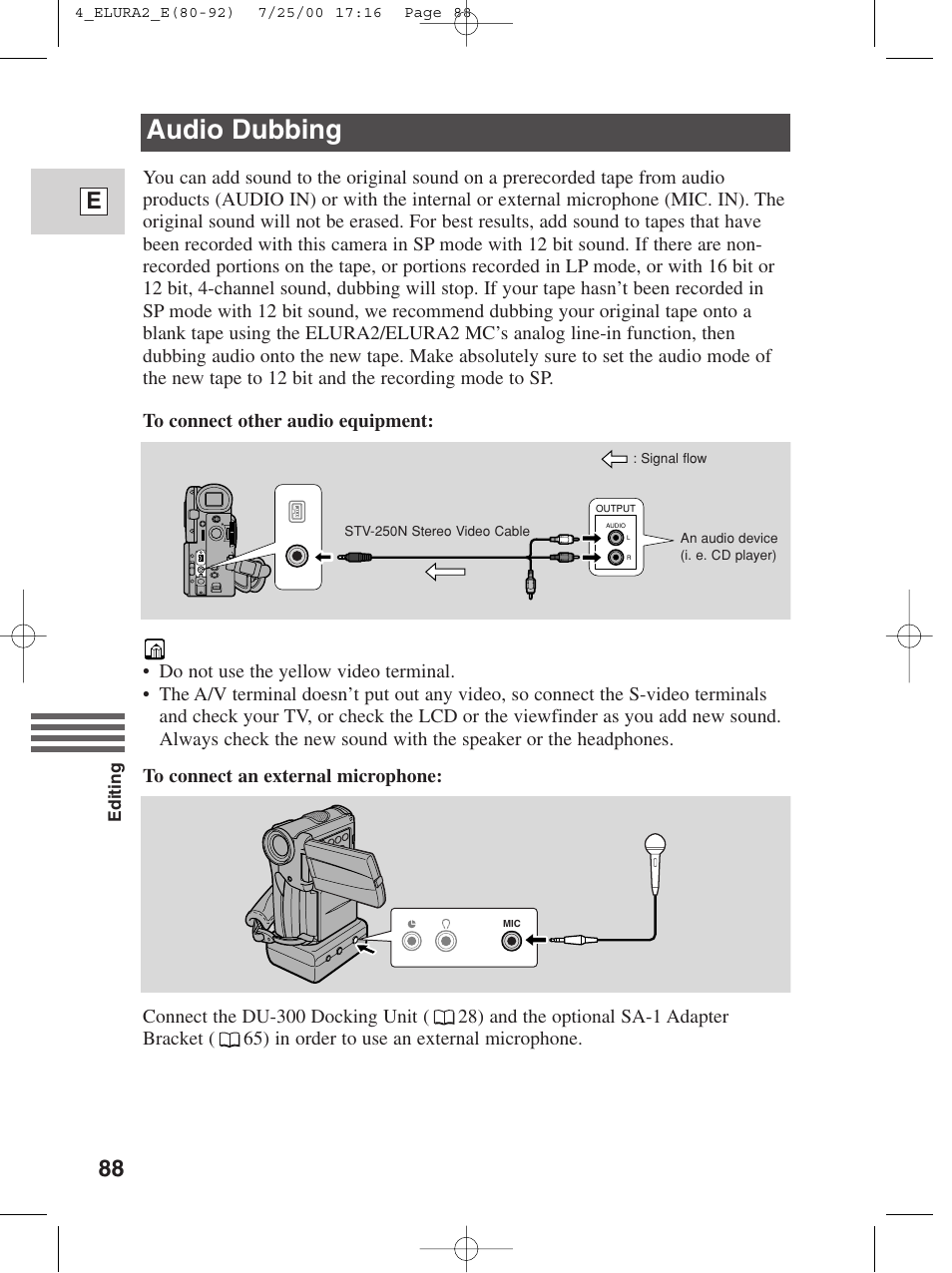 Audio dubbing, 88 e | Canon Elura 2 MC User Manual | Page 88 / 147