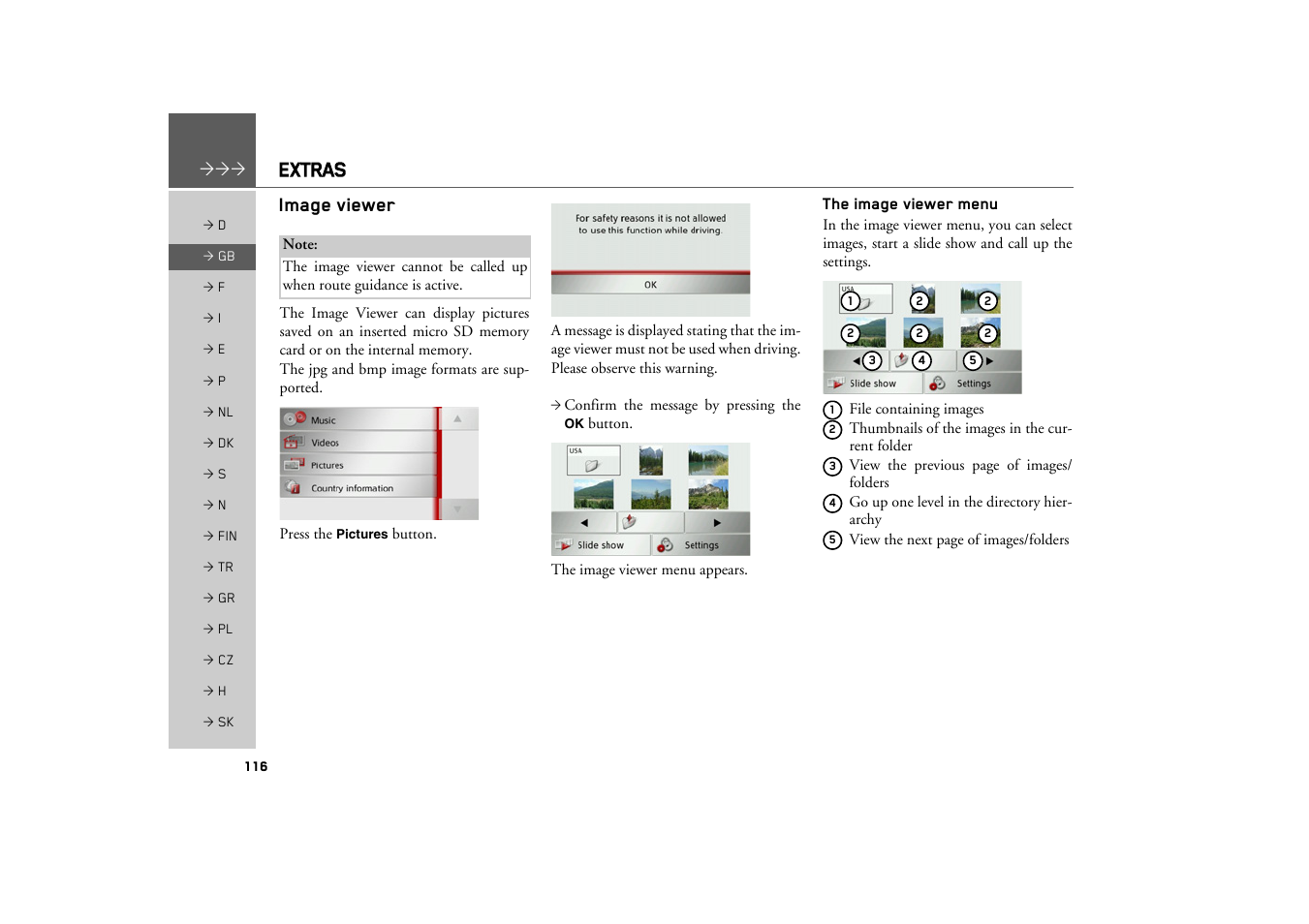 Image viewer, The image viewer menu, Extras | Becker TRAFFIC ASSIST PRO Z302 User Manual | Page 116 / 138