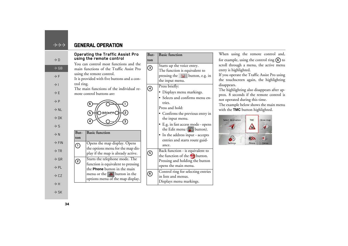 General operation | Becker TRAFFIC ASSIST PRO Z302 User Manual | Page 34 / 138