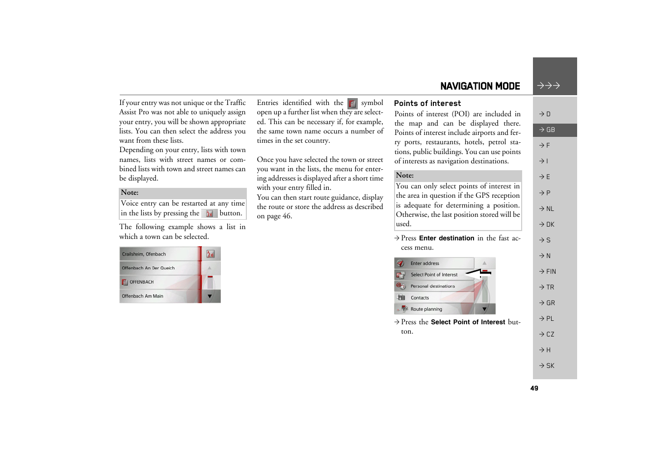 Points of interest, Navigation mode | Becker TRAFFIC ASSIST PRO Z302 User Manual | Page 49 / 138