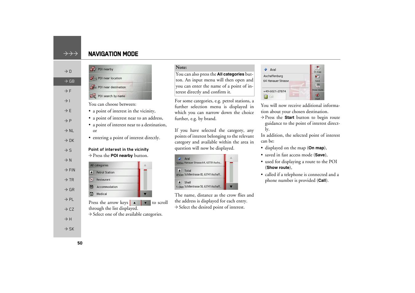 Point of interest in the vicinity, Navigation mode | Becker TRAFFIC ASSIST PRO Z302 User Manual | Page 50 / 138