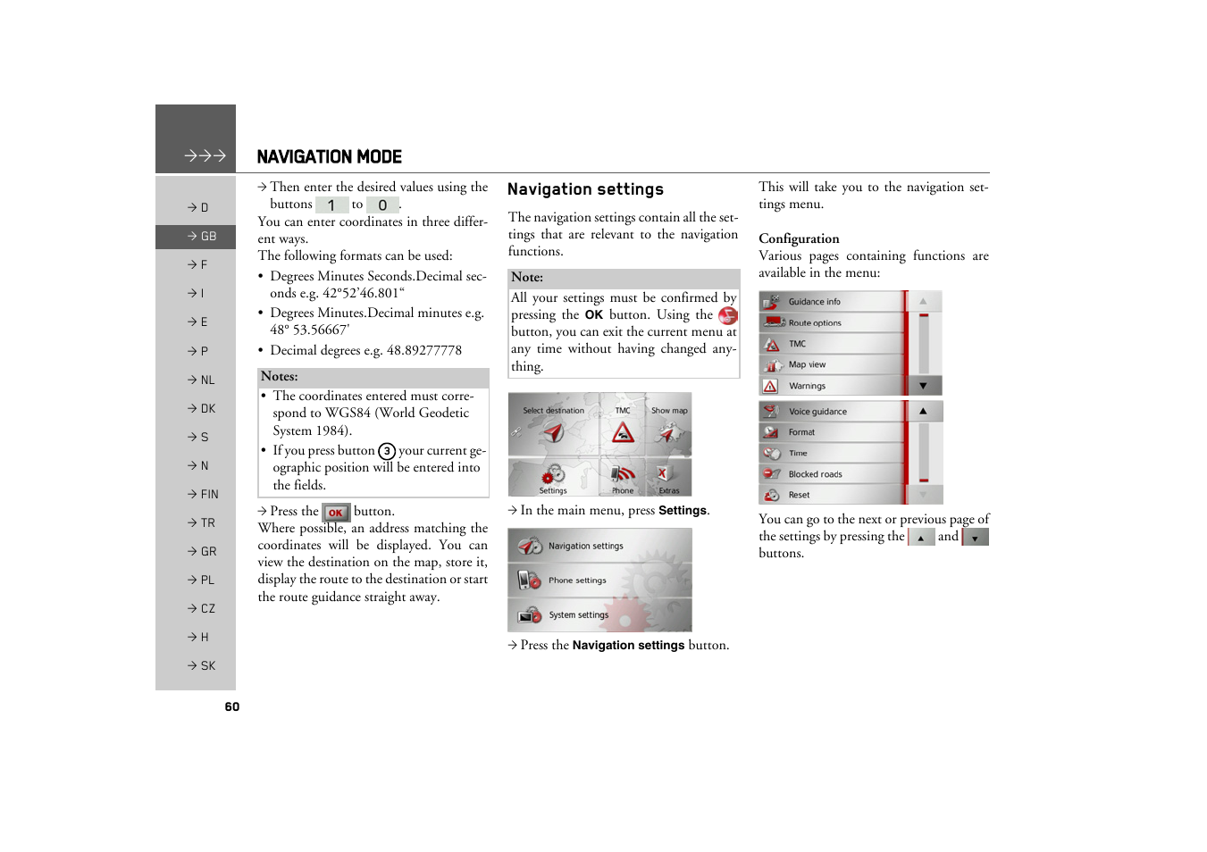 Navigation settings, Navigation mode | Becker TRAFFIC ASSIST PRO Z302 User Manual | Page 60 / 138