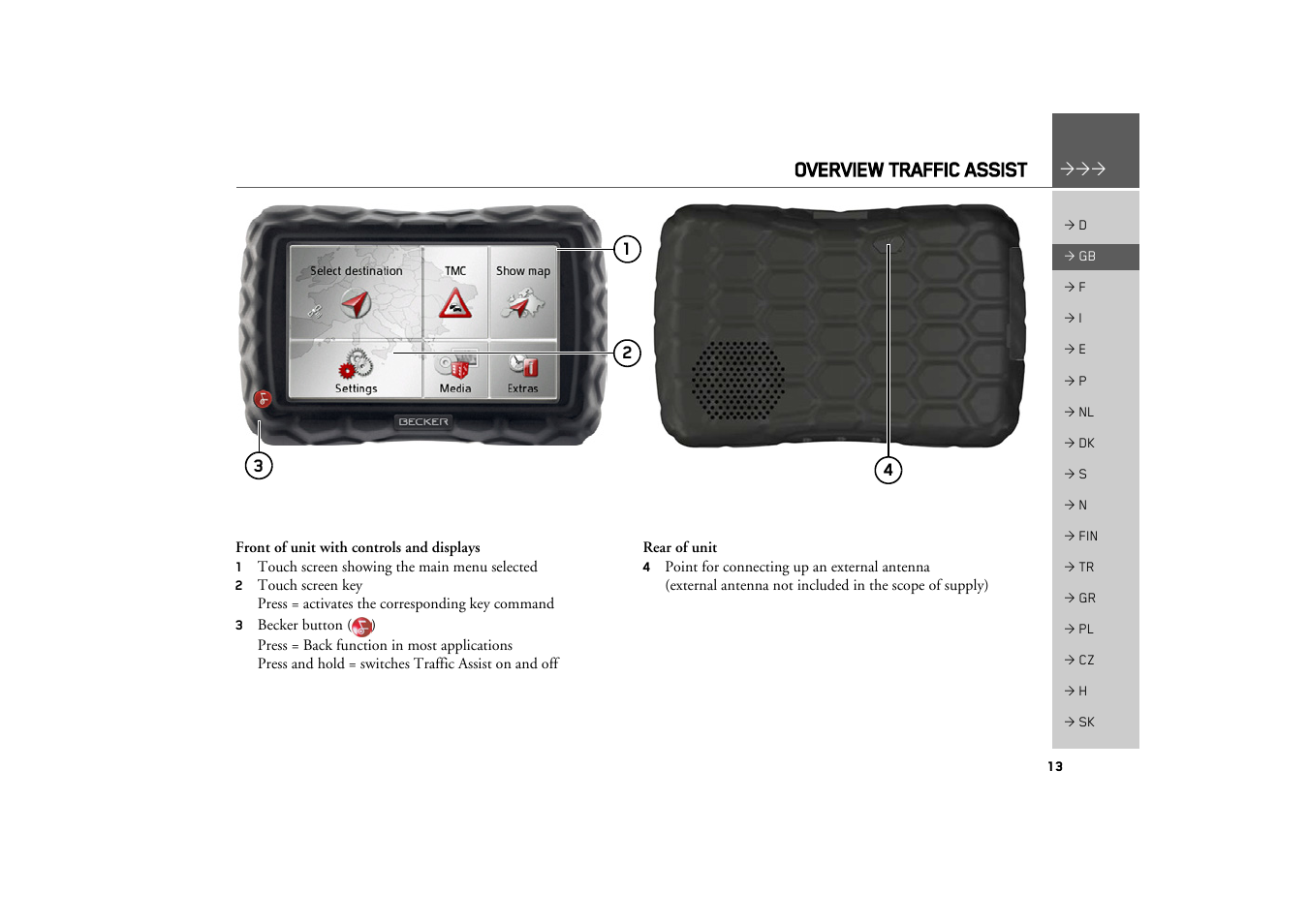 Becker TRAFFIC ASSIST Z100 Crocodile User Manual | Page 13 / 99