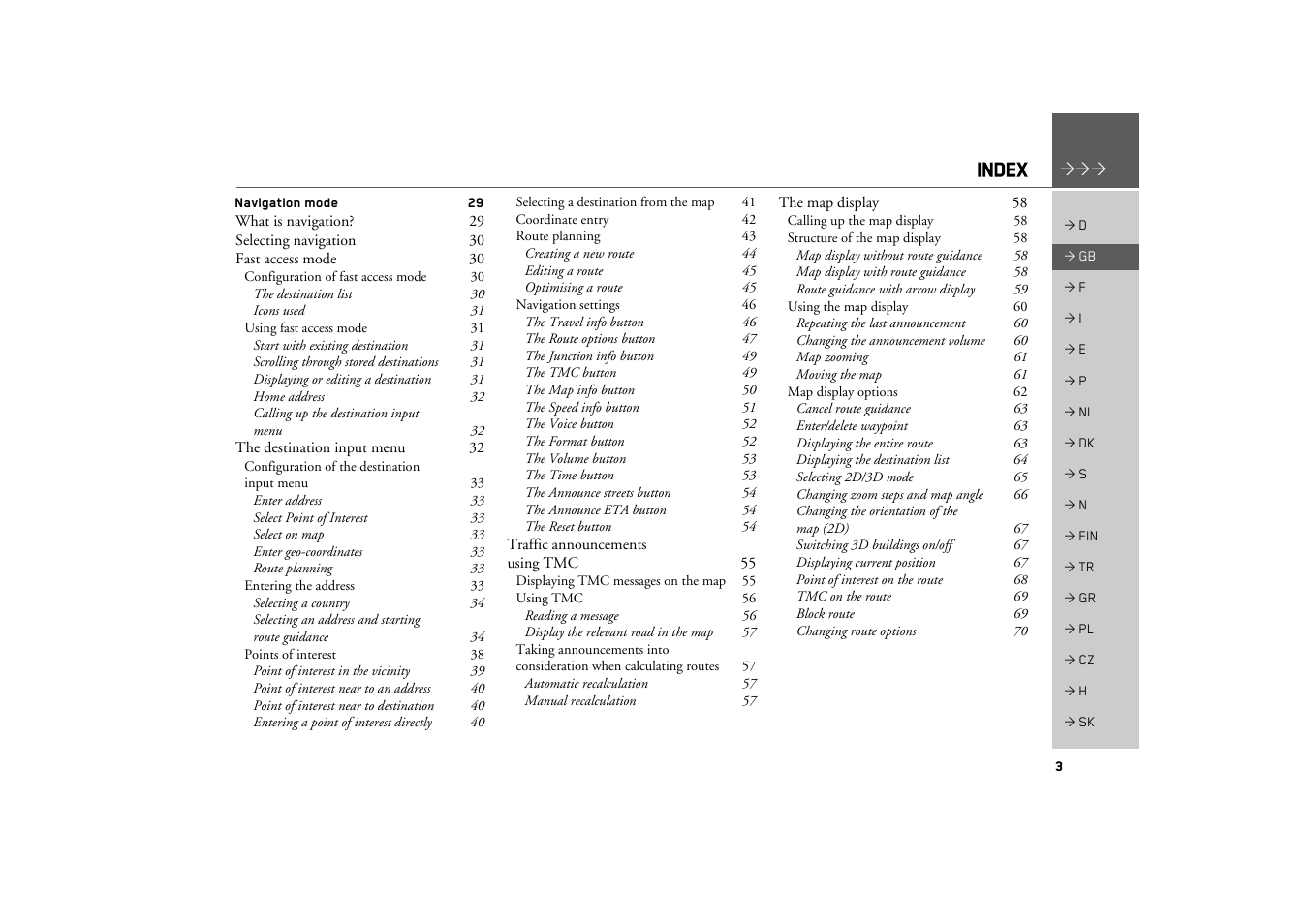 Index | Becker TRAFFIC ASSIST Z100 Crocodile User Manual | Page 3 / 99