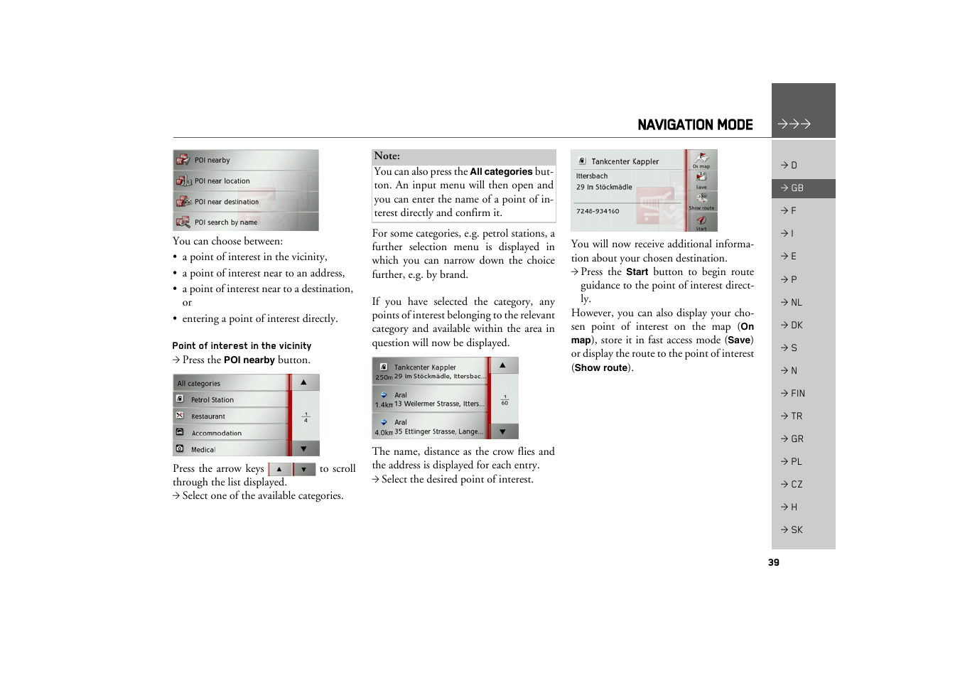 Point of interest in the vicinity, Navigation mode | Becker TRAFFIC ASSIST Z100 Crocodile User Manual | Page 39 / 99
