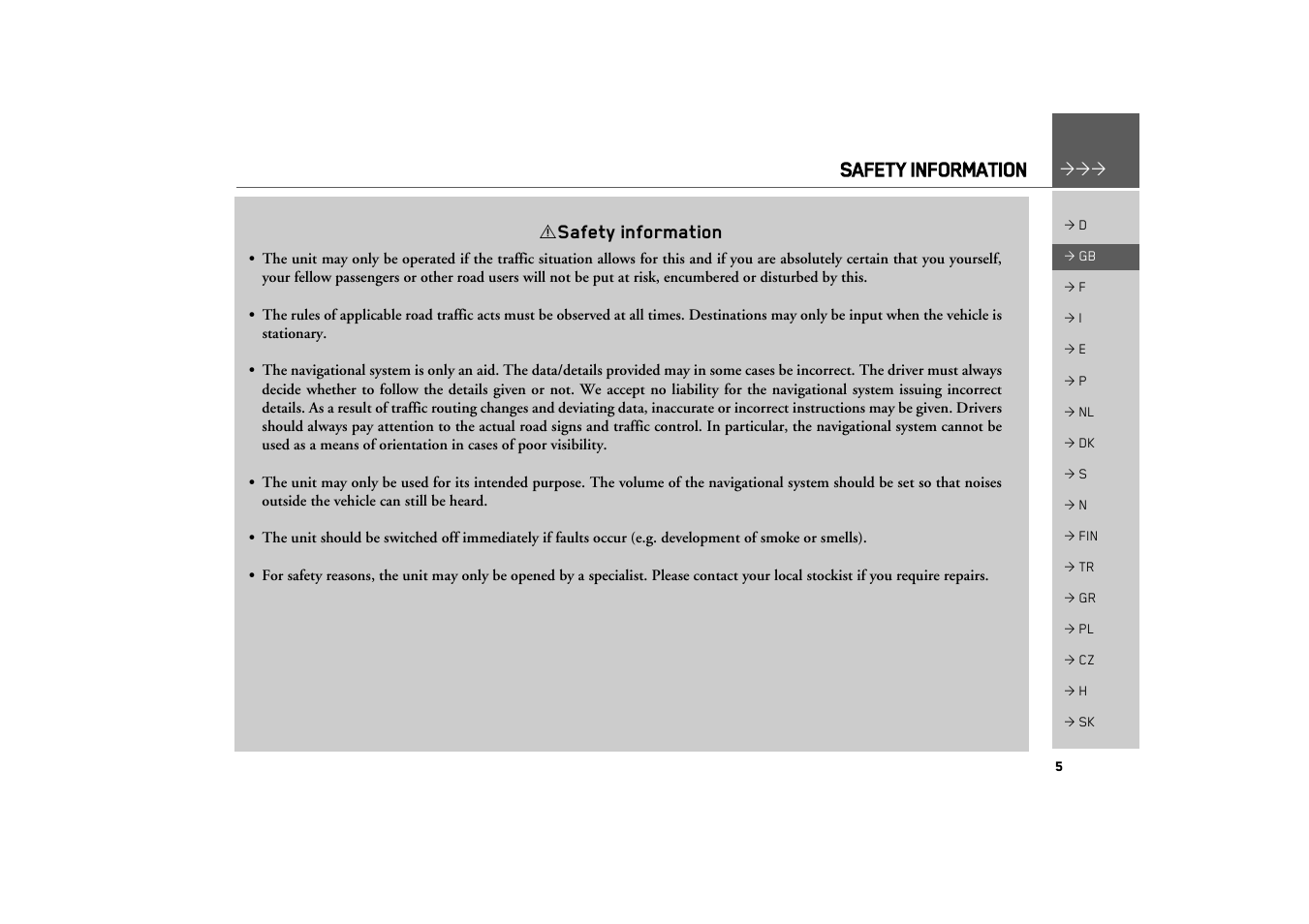 Safety information | Becker TRAFFIC ASSIST Z100 Crocodile User Manual | Page 5 / 99