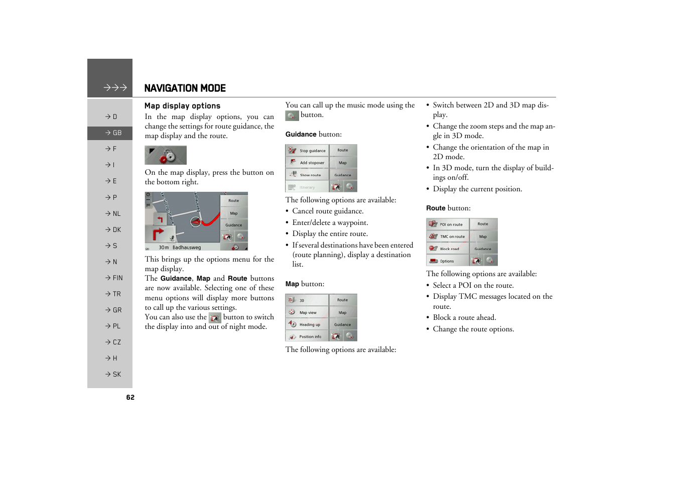 Map display options, Navigation mode | Becker TRAFFIC ASSIST Z100 Crocodile User Manual | Page 62 / 99