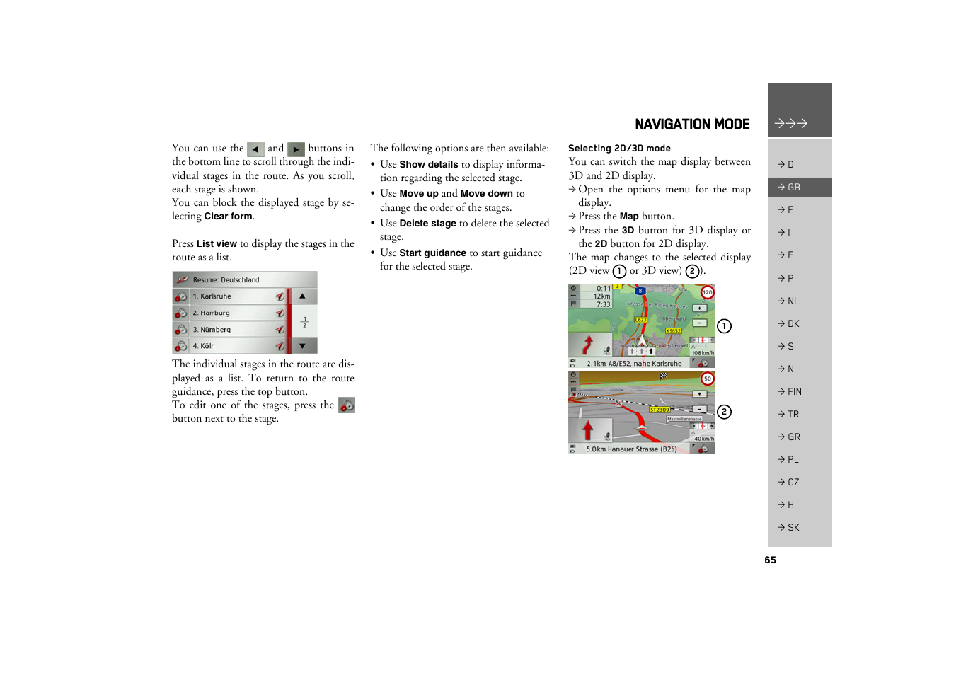 Selecting 2d/3d mode, Navigation mode | Becker TRAFFIC ASSIST Z100 Crocodile User Manual | Page 65 / 99