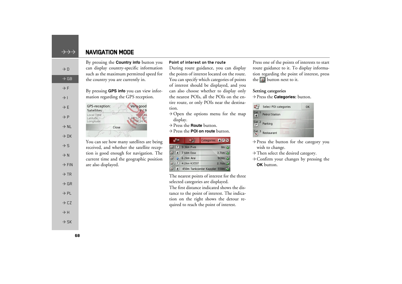Point of interest on the route, Navigation mode | Becker TRAFFIC ASSIST Z100 Crocodile User Manual | Page 68 / 99