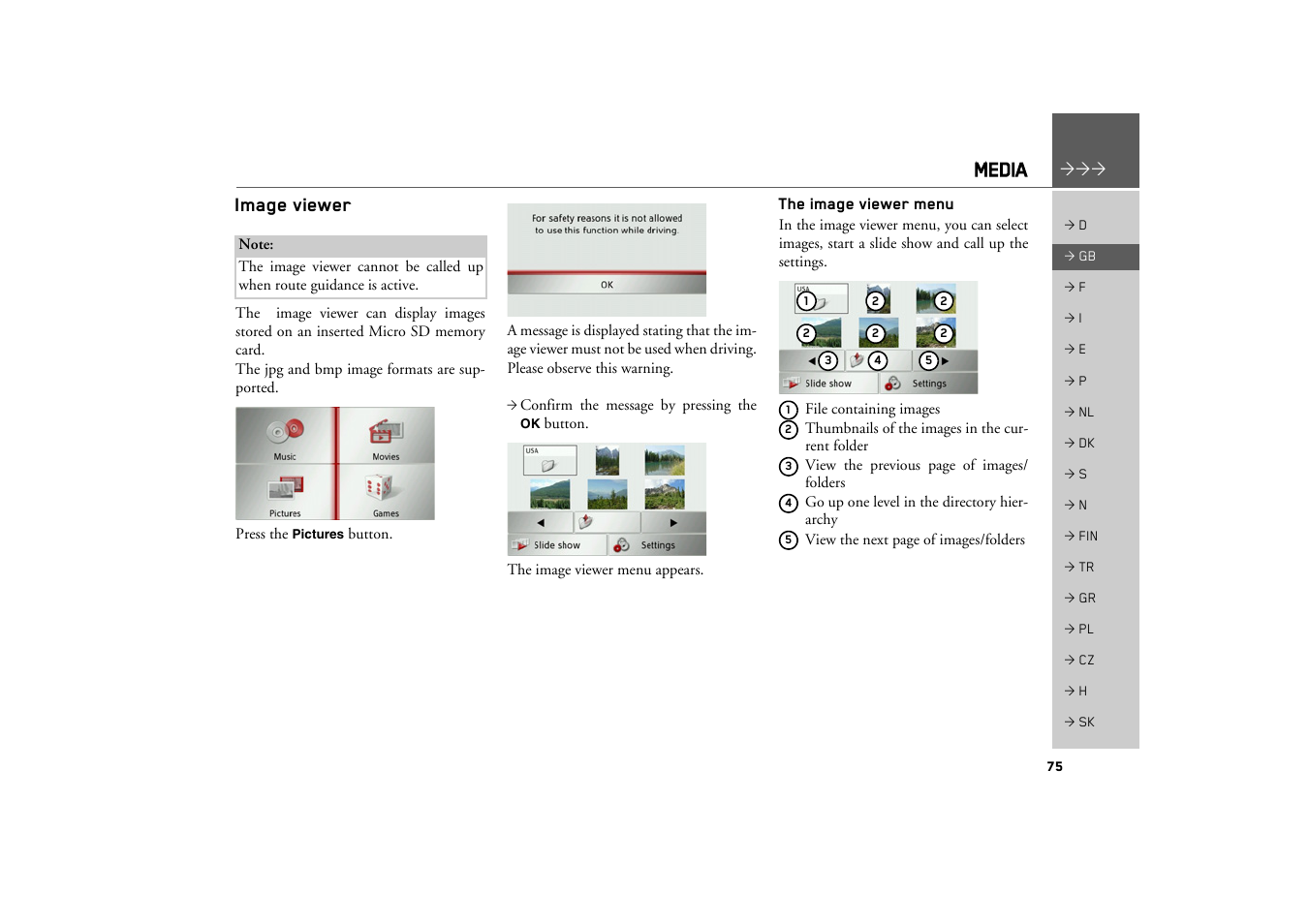 Image viewer, The image viewer menu, Media | Becker TRAFFIC ASSIST Z100 Crocodile User Manual | Page 75 / 99