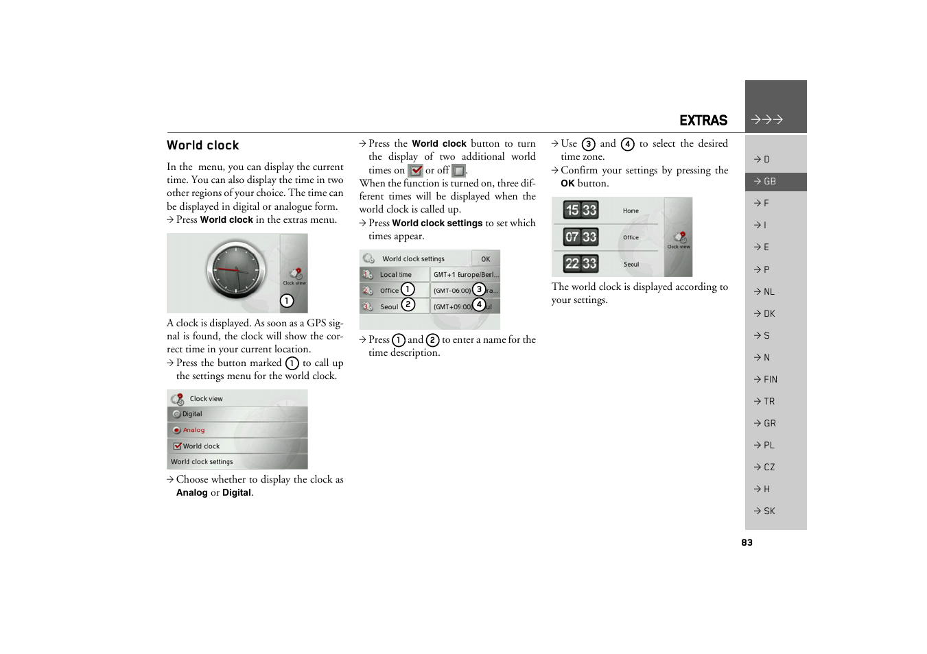 World clock, Extras | Becker TRAFFIC ASSIST Z100 Crocodile User Manual | Page 83 / 99