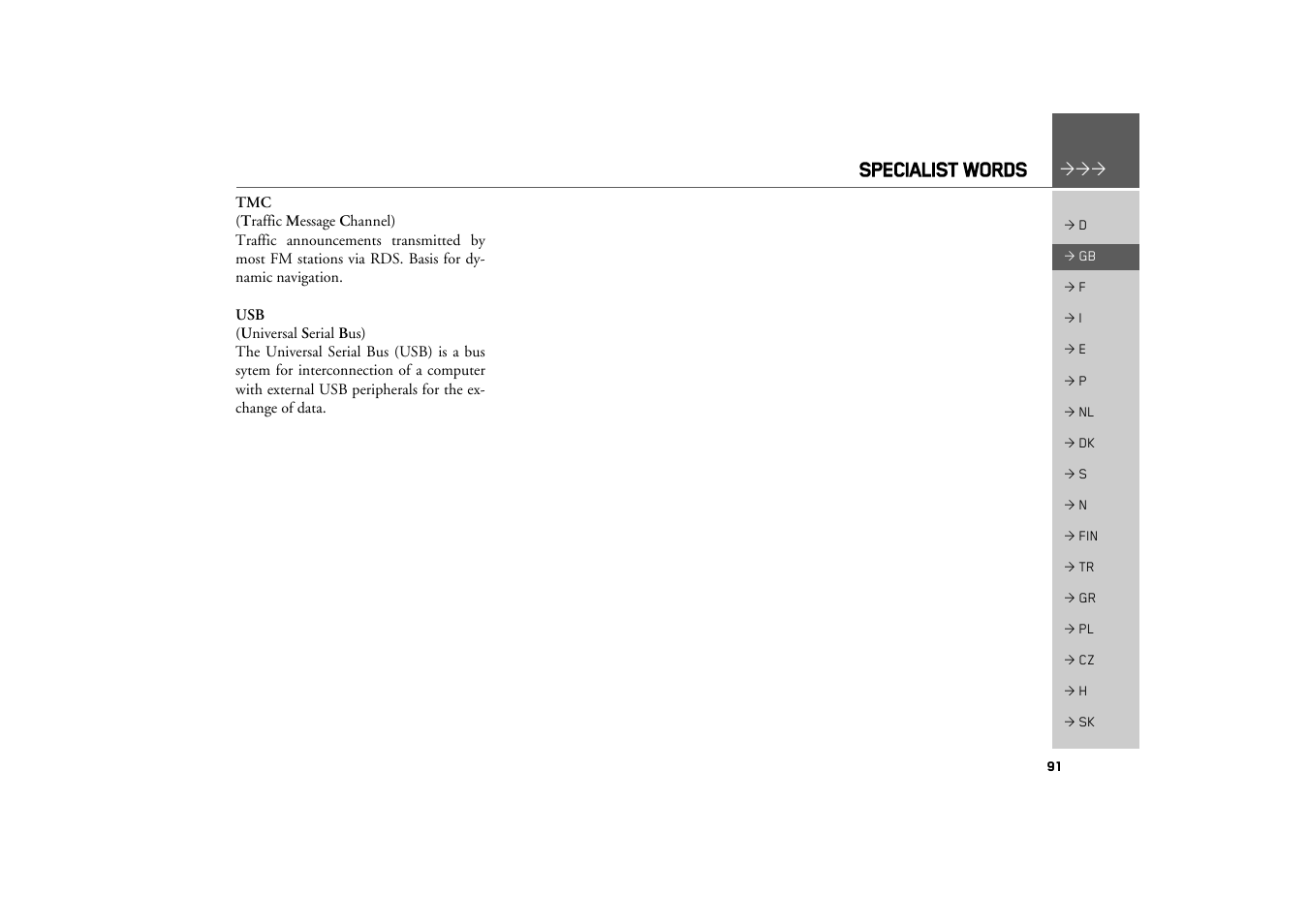Specialist words | Becker TRAFFIC ASSIST Z100 Crocodile User Manual | Page 91 / 99