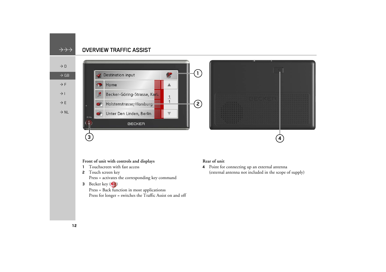 Becker TRAFFIC ASSIST Z101 User Manual | Page 12 / 68