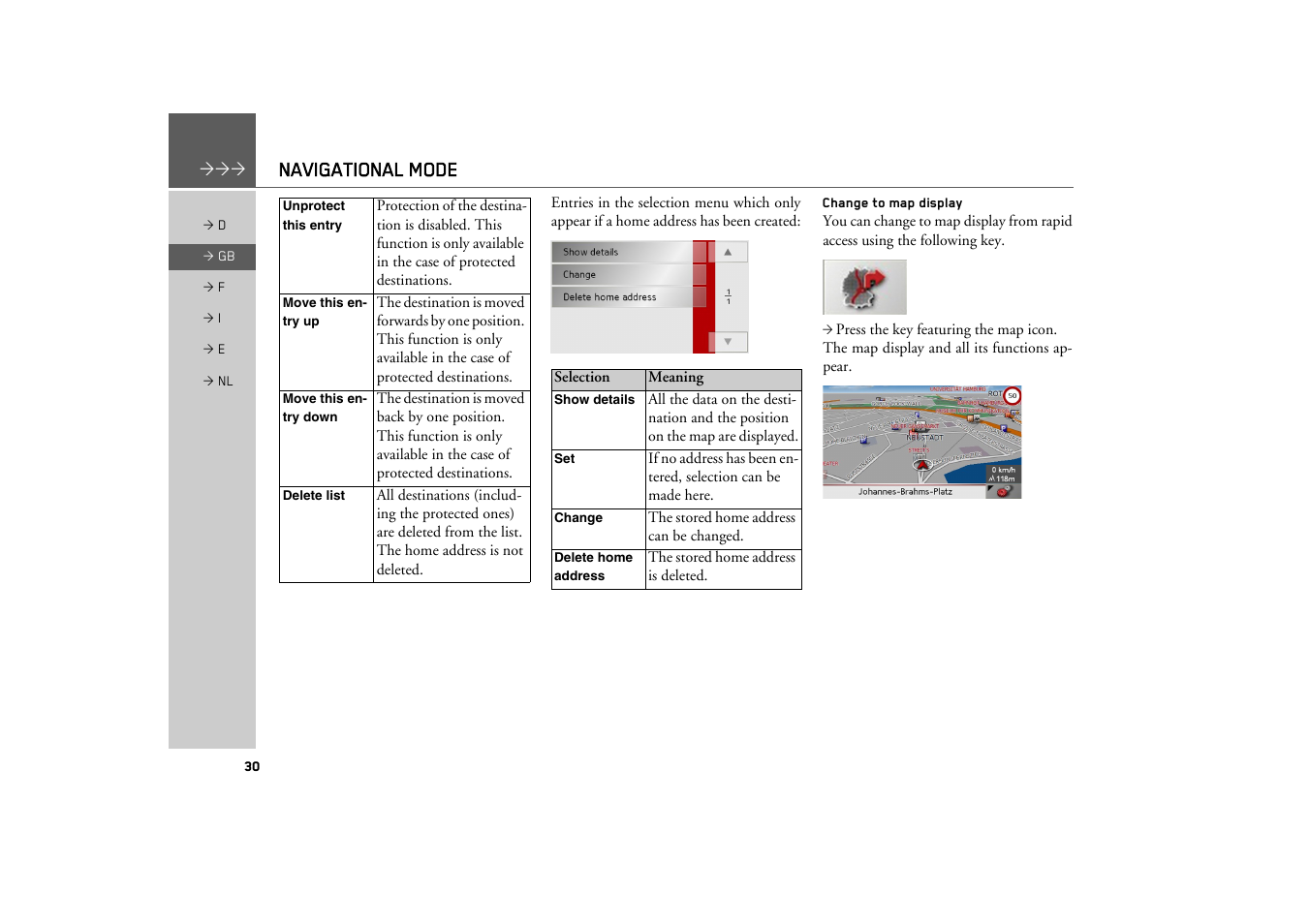 Change to map display, Navigational mode | Becker TRAFFIC ASSIST Z101 User Manual | Page 30 / 68