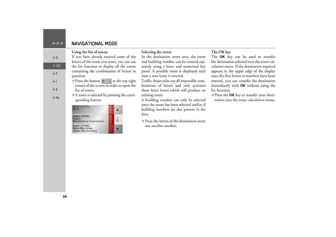 Navigational mode | Becker TRAFFIC ASSIST Z101 User Manual | Page 34 / 68