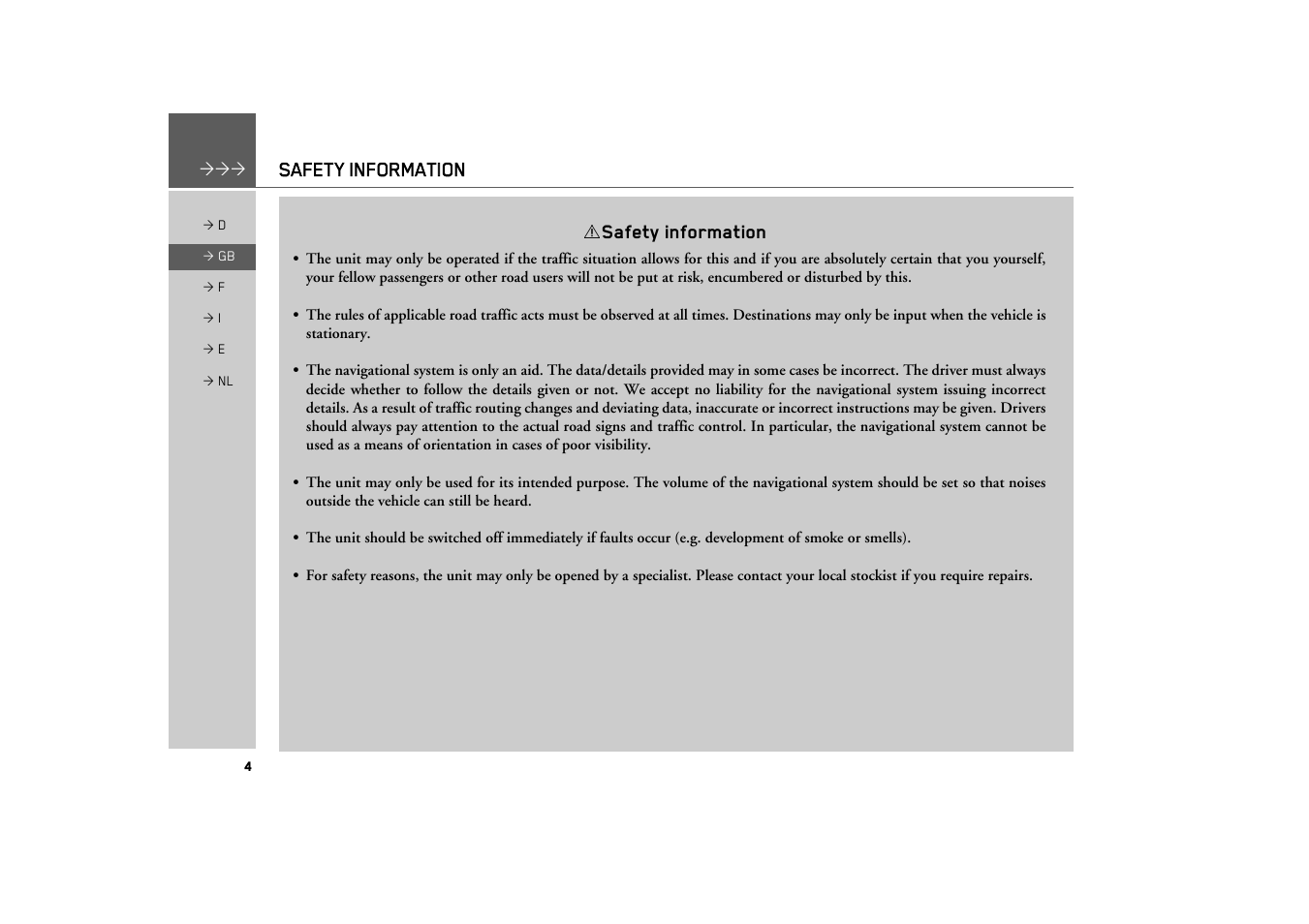 Safety information | Becker TRAFFIC ASSIST Z101 User Manual | Page 4 / 68
