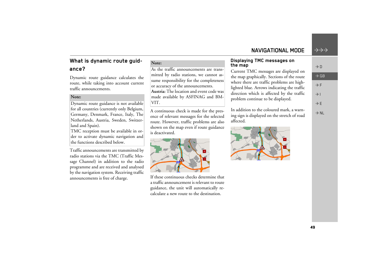 What is dynamic route guidance, Displaying tmc messages on the map, Displaying tmc messages on the map 49 | Becker TRAFFIC ASSIST Z101 User Manual | Page 49 / 68