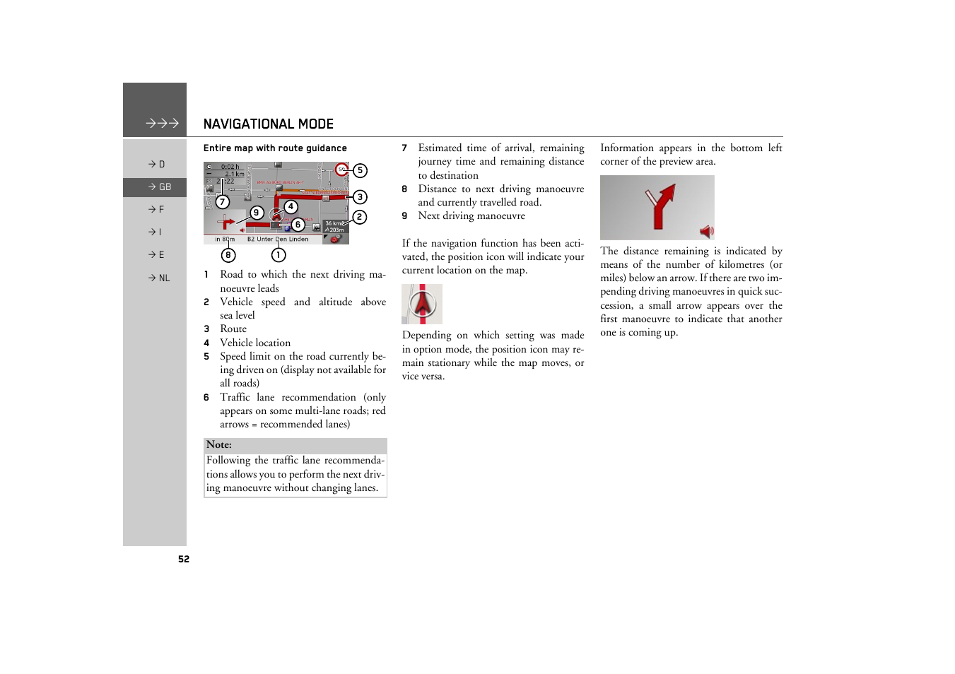 Entire map with route guidance, Navigational mode | Becker TRAFFIC ASSIST Z101 User Manual | Page 52 / 68